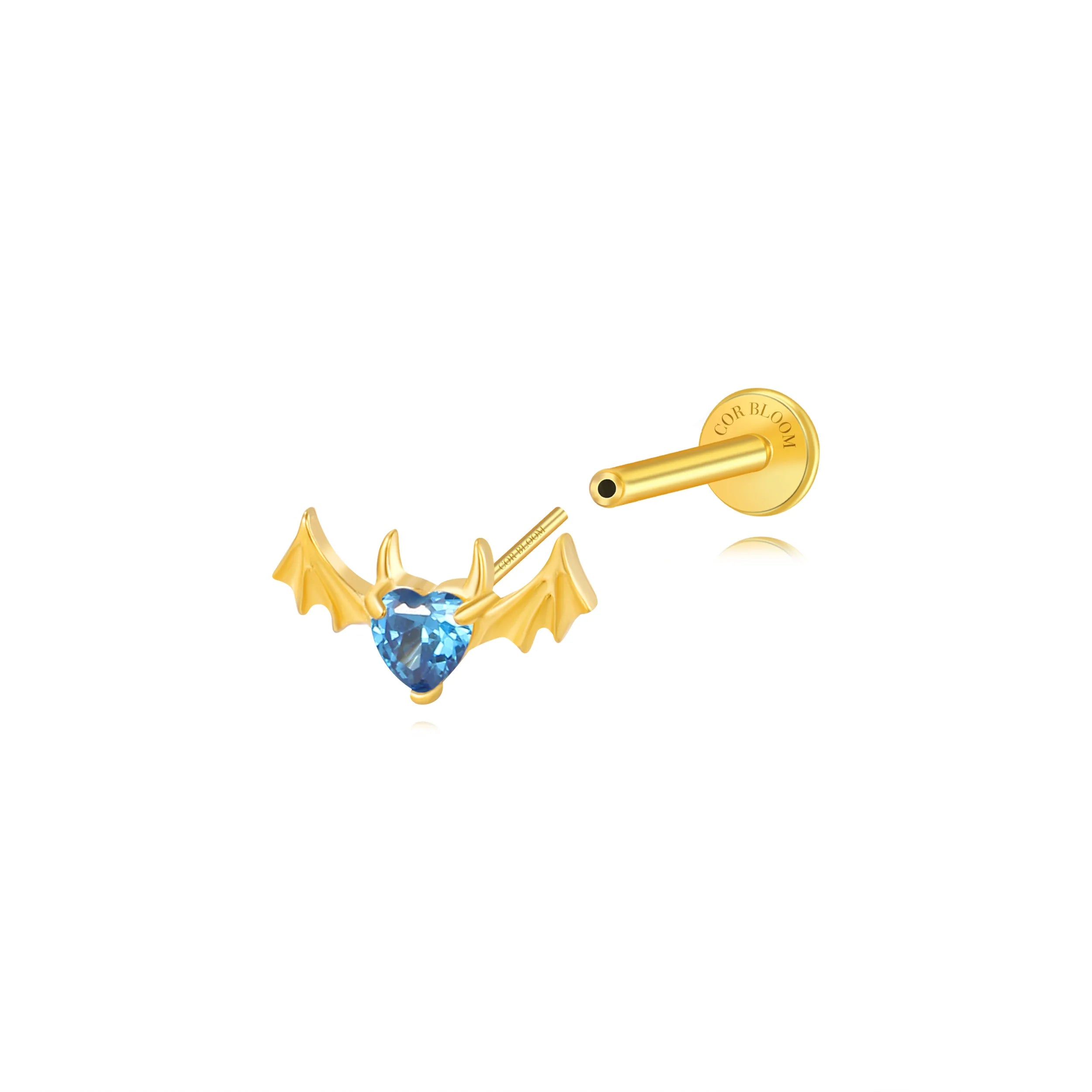 Titanium Hreremus Blue Sapphire Bat Flat Back Stud