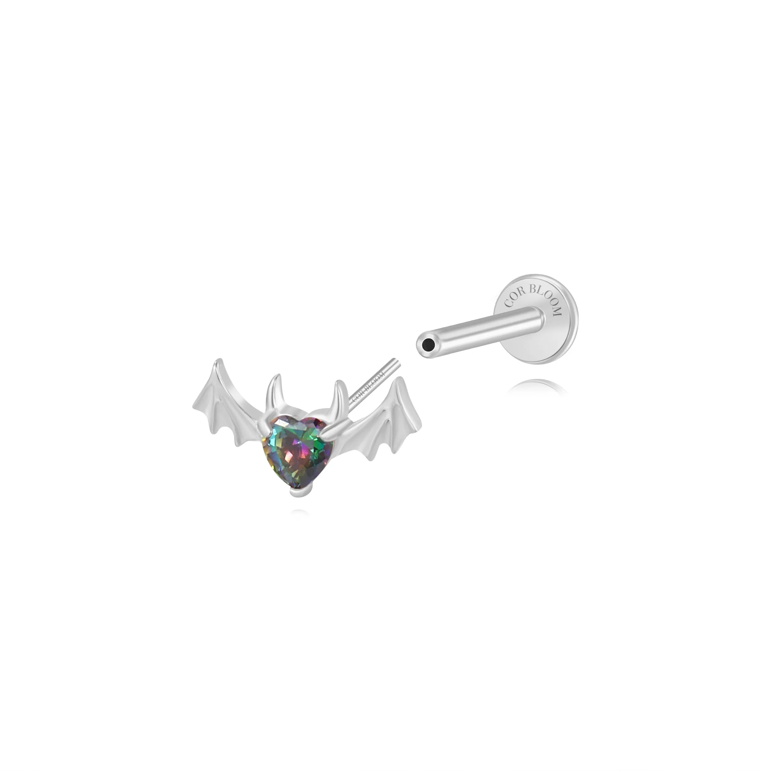 Titanium Hreremus Dark Iridescent Stone Bat Flat Back Stud