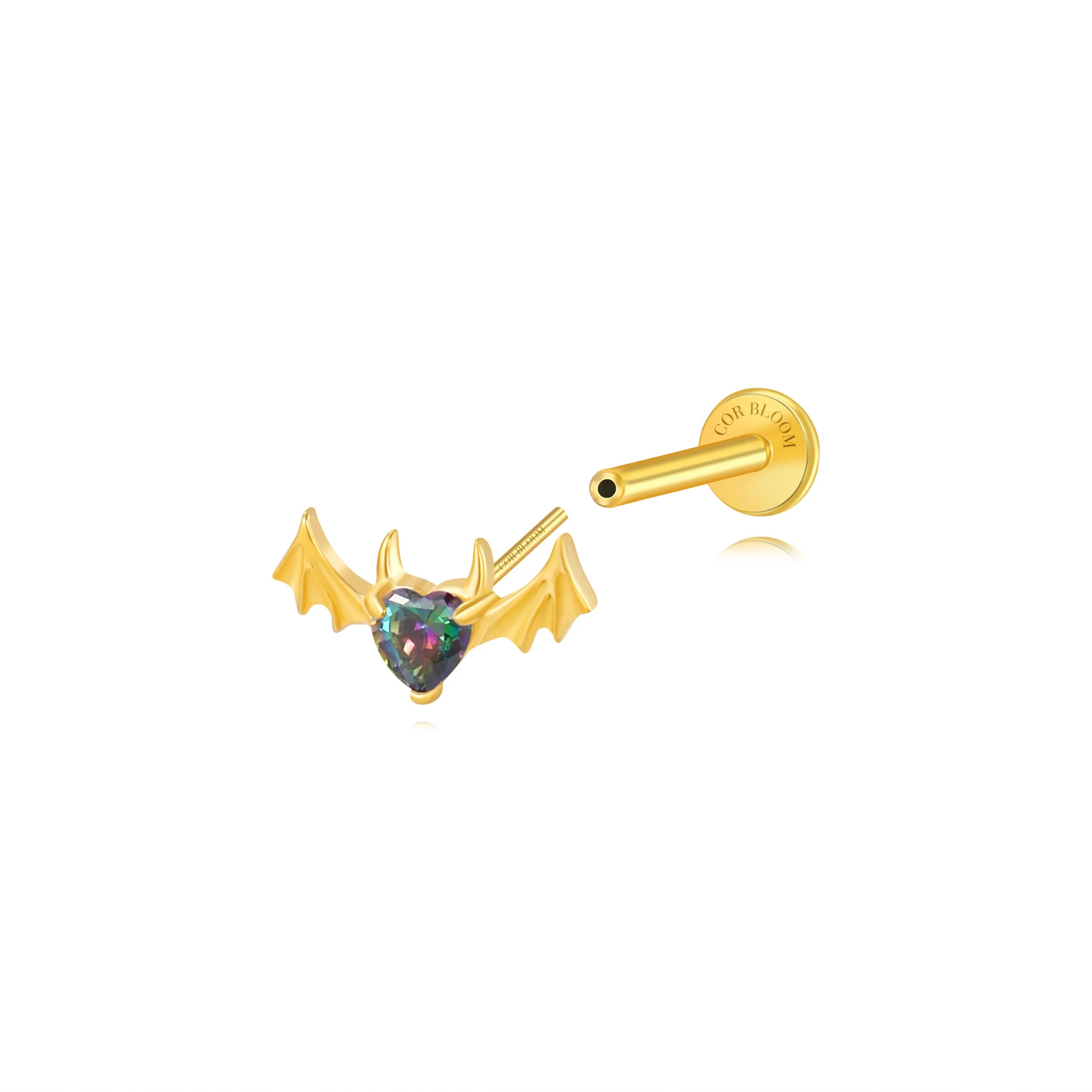 Titanium Hreremus Dark Iridescent Stone Bat Flat Back Stud
