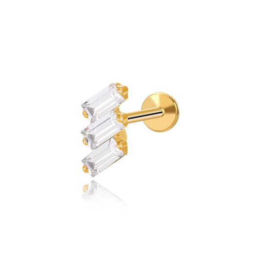 Titanium Trio Baguette Flat Back Stud