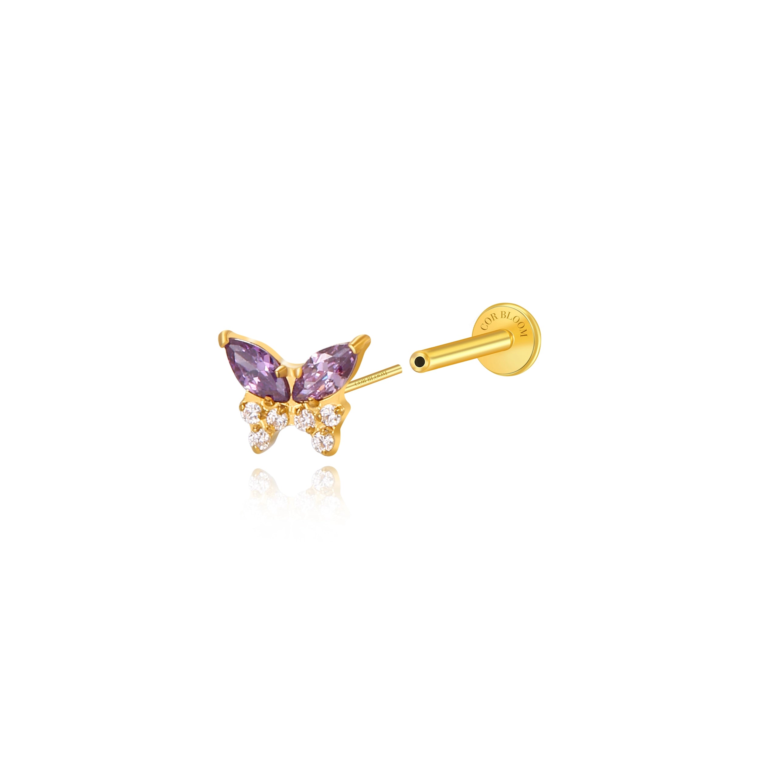 Titanium Zoe Amethyst Butterfly Flat Back Stud