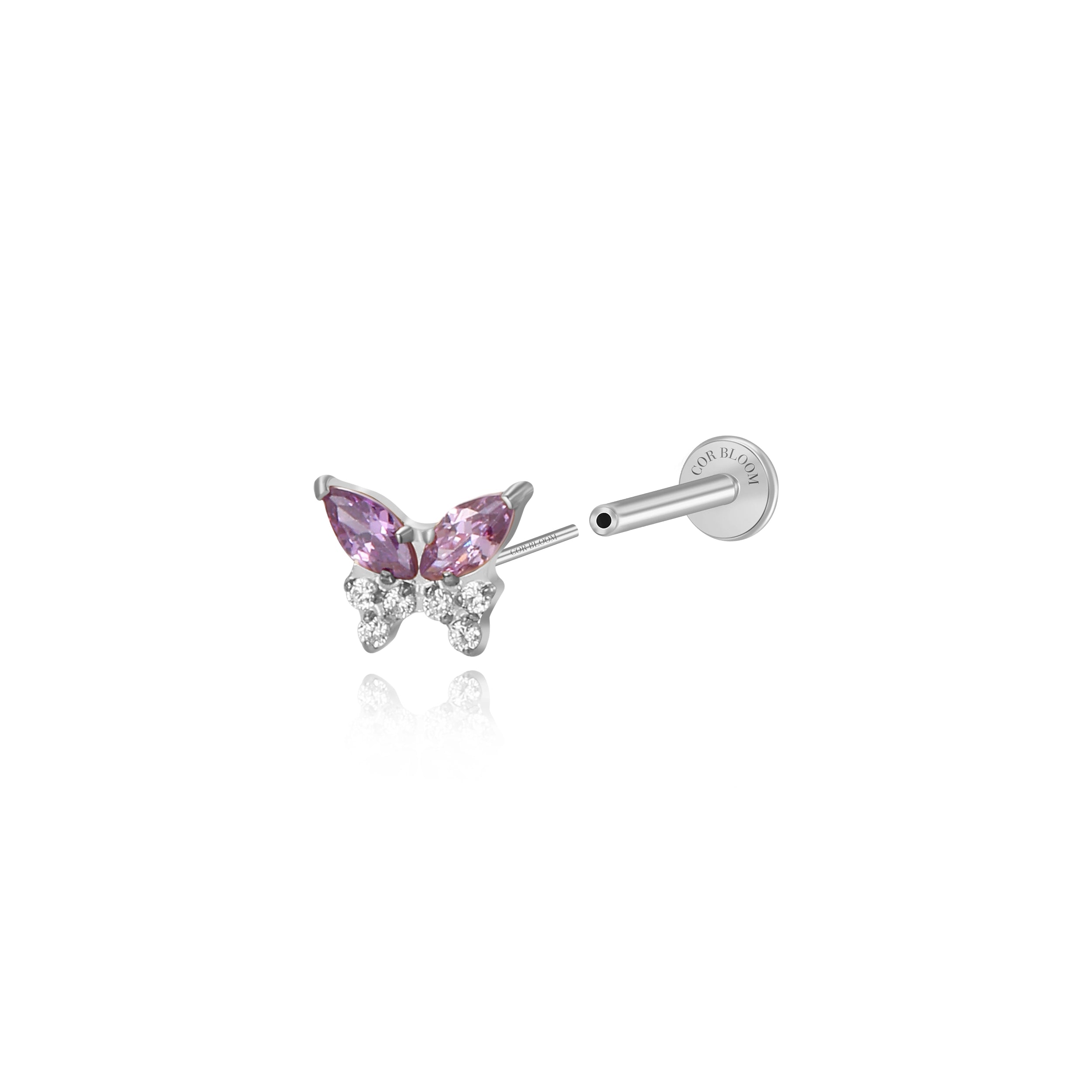 Titanium Zoe Amethyst Butterfly Flat Back Stud