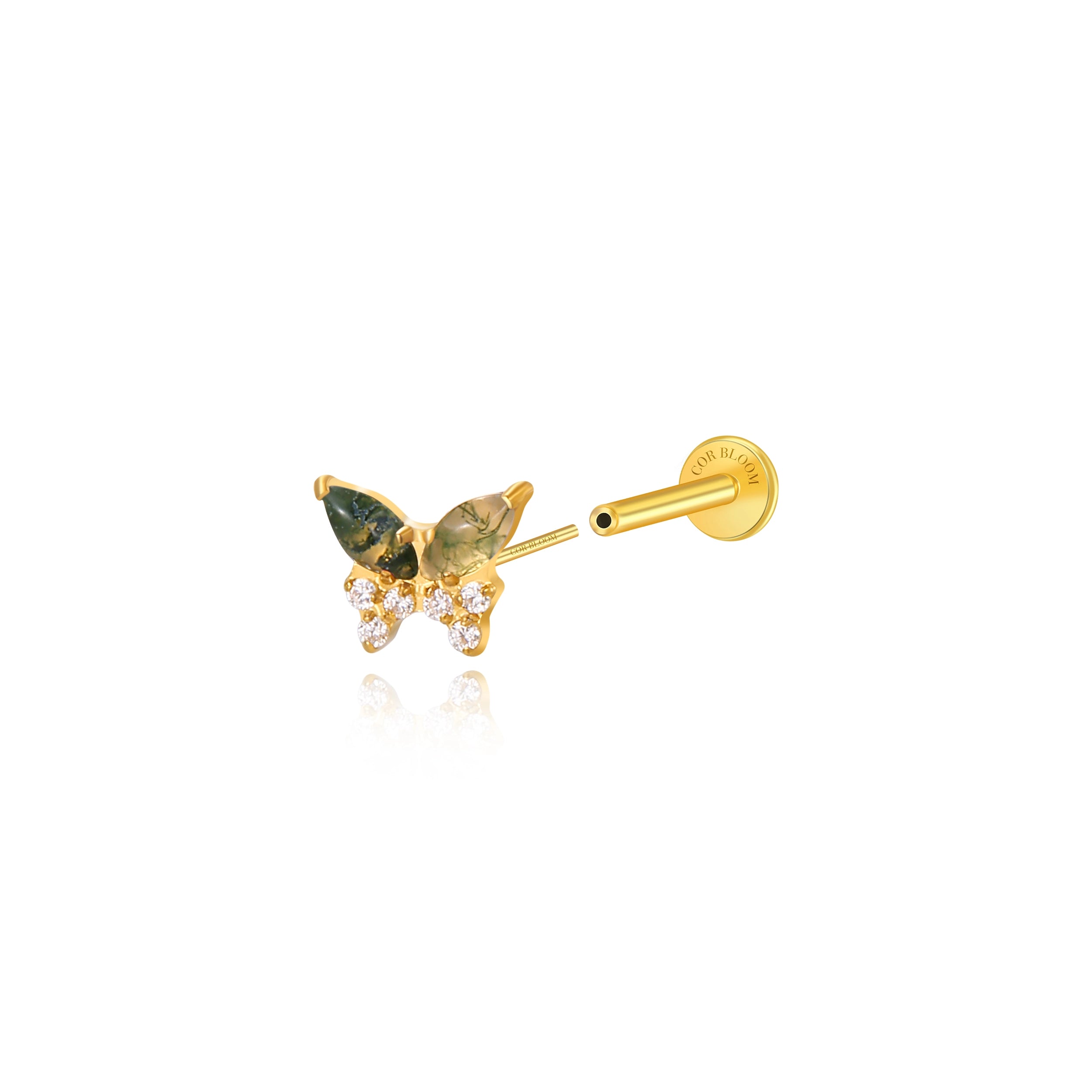 Titanium Zoe Moss Agate Butterfly Flat Back Stud