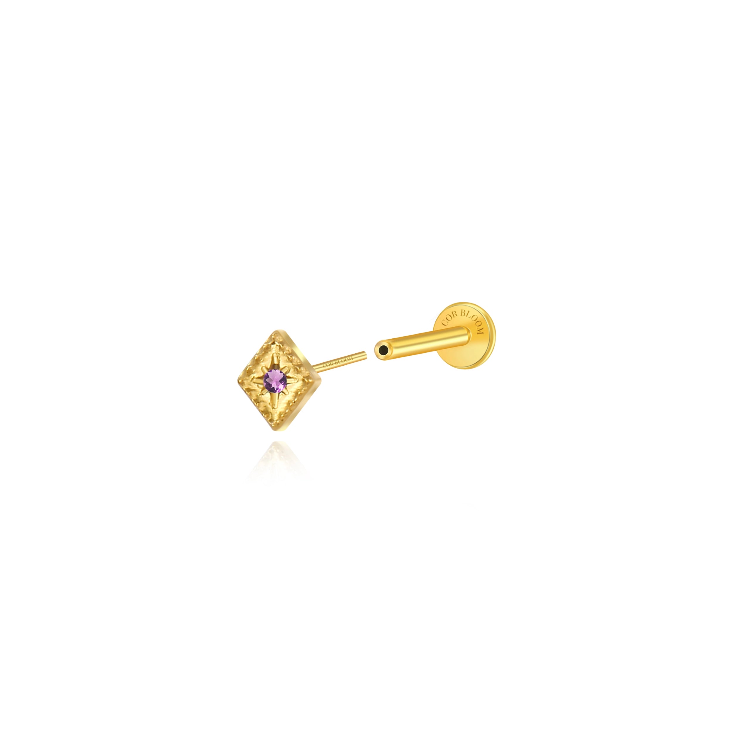 Titanium Mini Rhomb Flat Back Stud - Amethyst