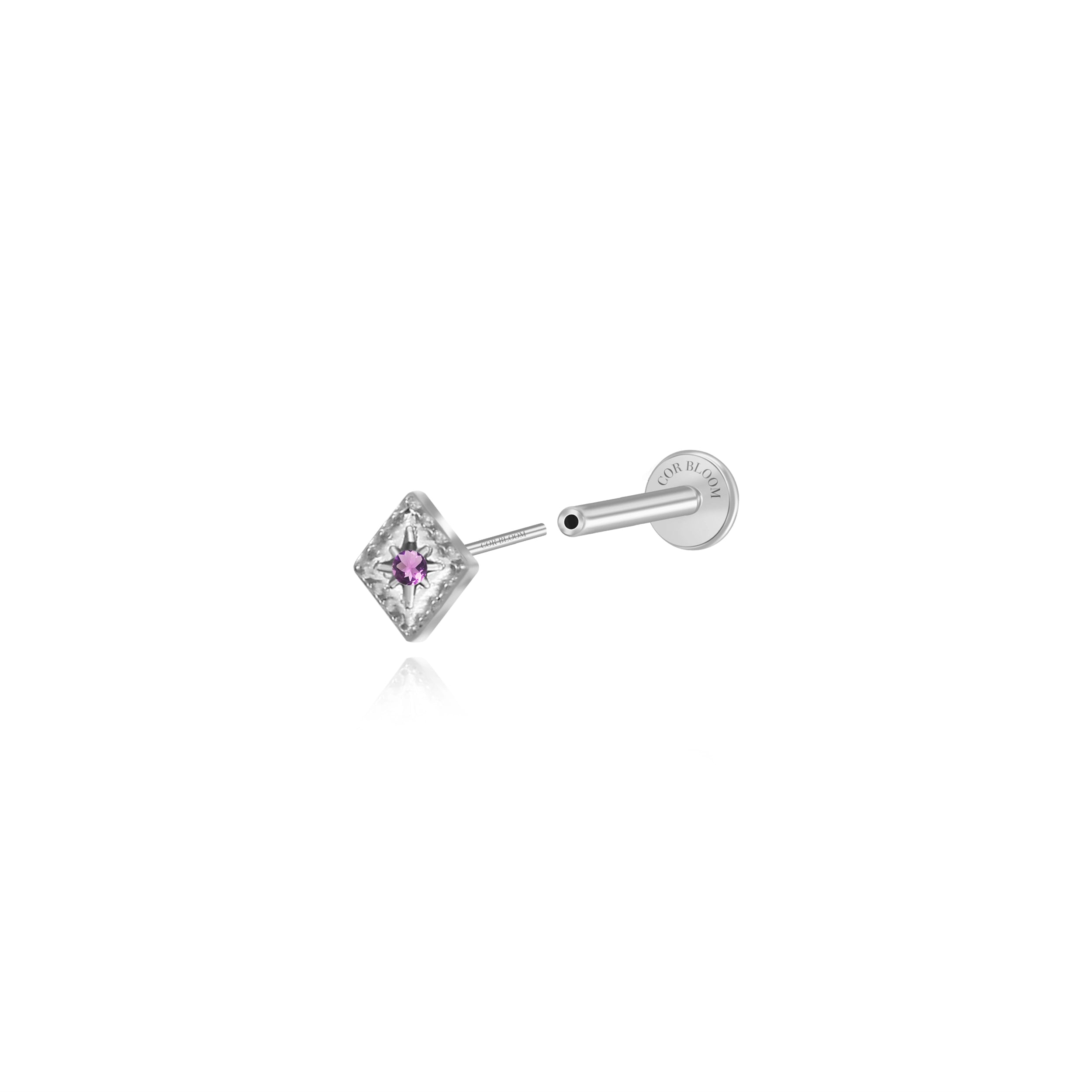 Titanium Mini Rhomb Flat Back Stud - Amethyst