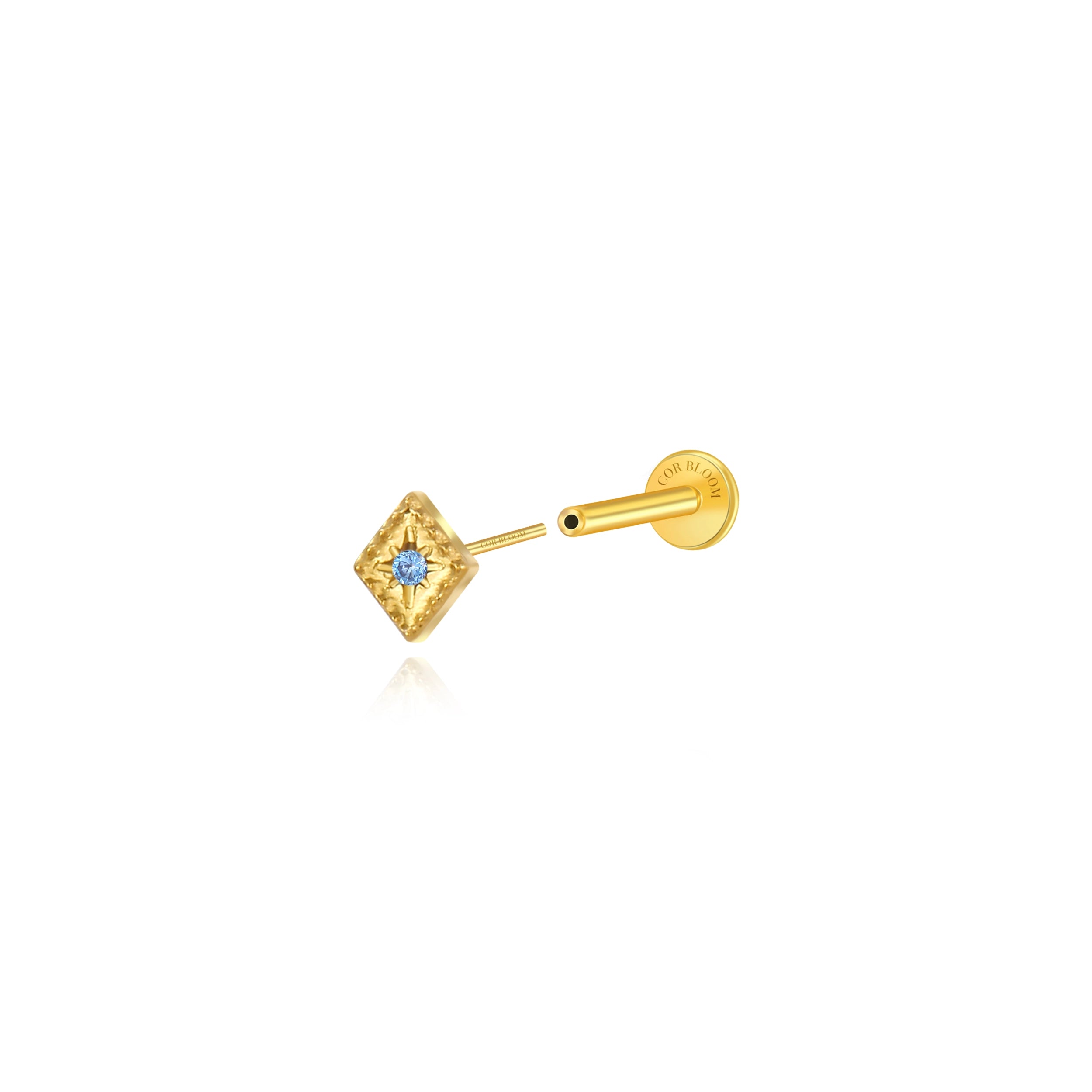 Titanium Mini Rhomb Flat Back Stud - Blue Sapphire