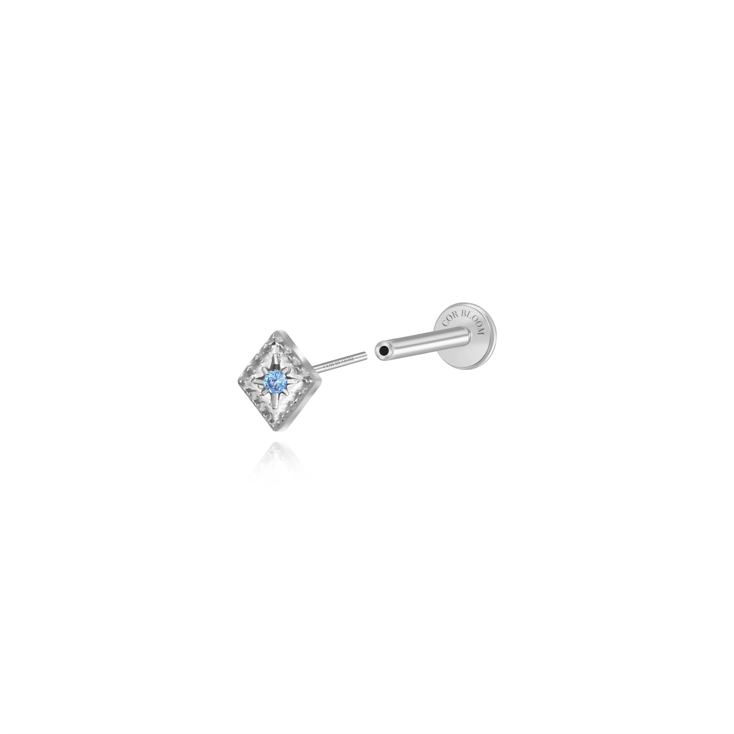 Titanium Mini Rhomb Flat Back Stud - Blue Sapphire