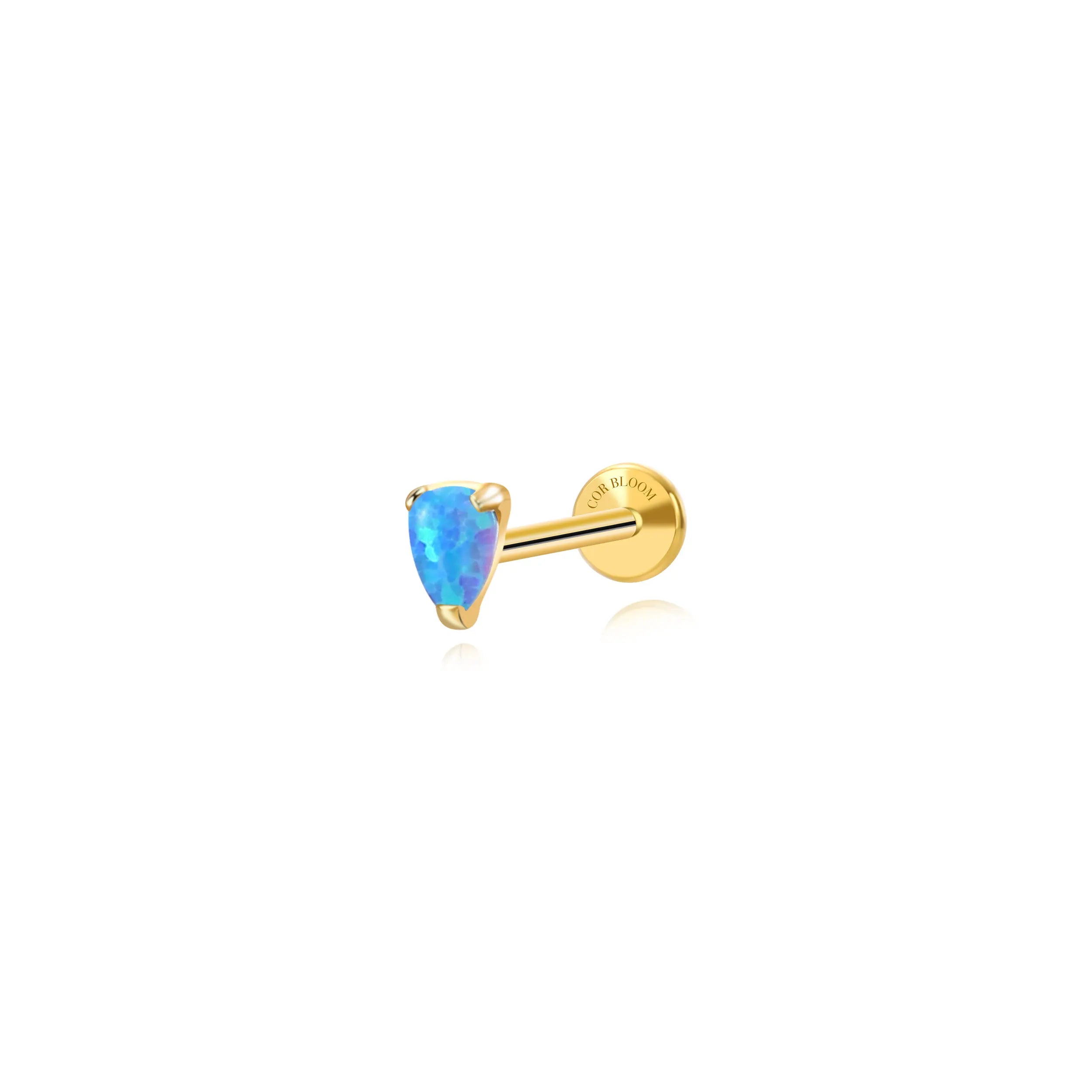Titanium Mini Angie Ocean Blue Opal Pear Flatback Stud