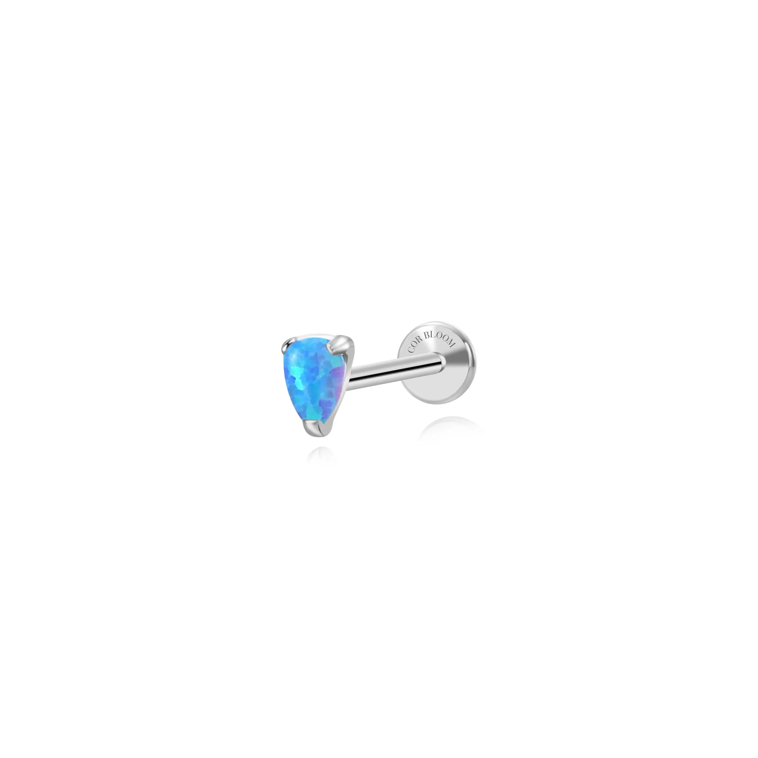 Titanium Mini Angie Ocean Blue Opal Pear Flatback Stud