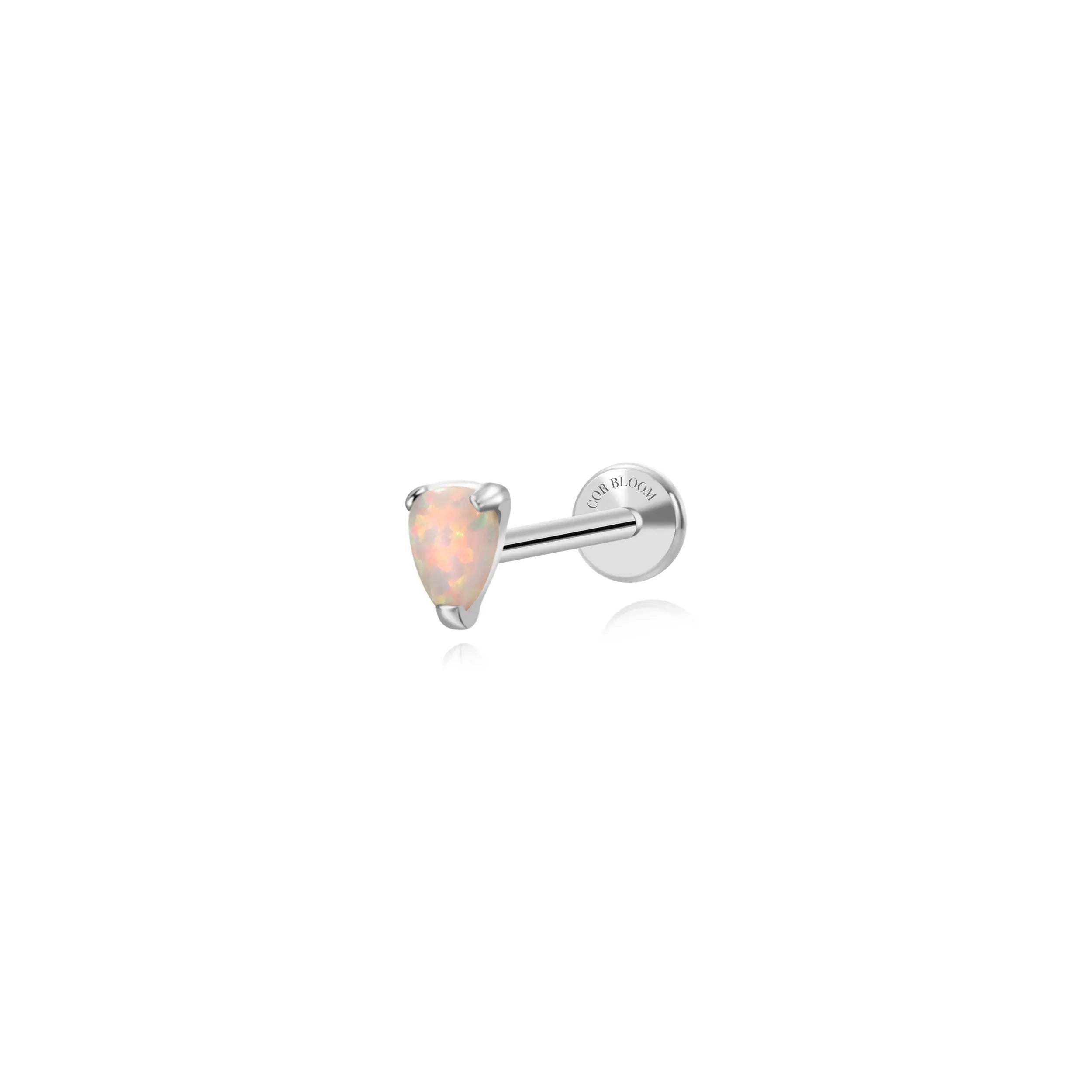 Titanium Mini Angie White Opal Pear Flatback Stud