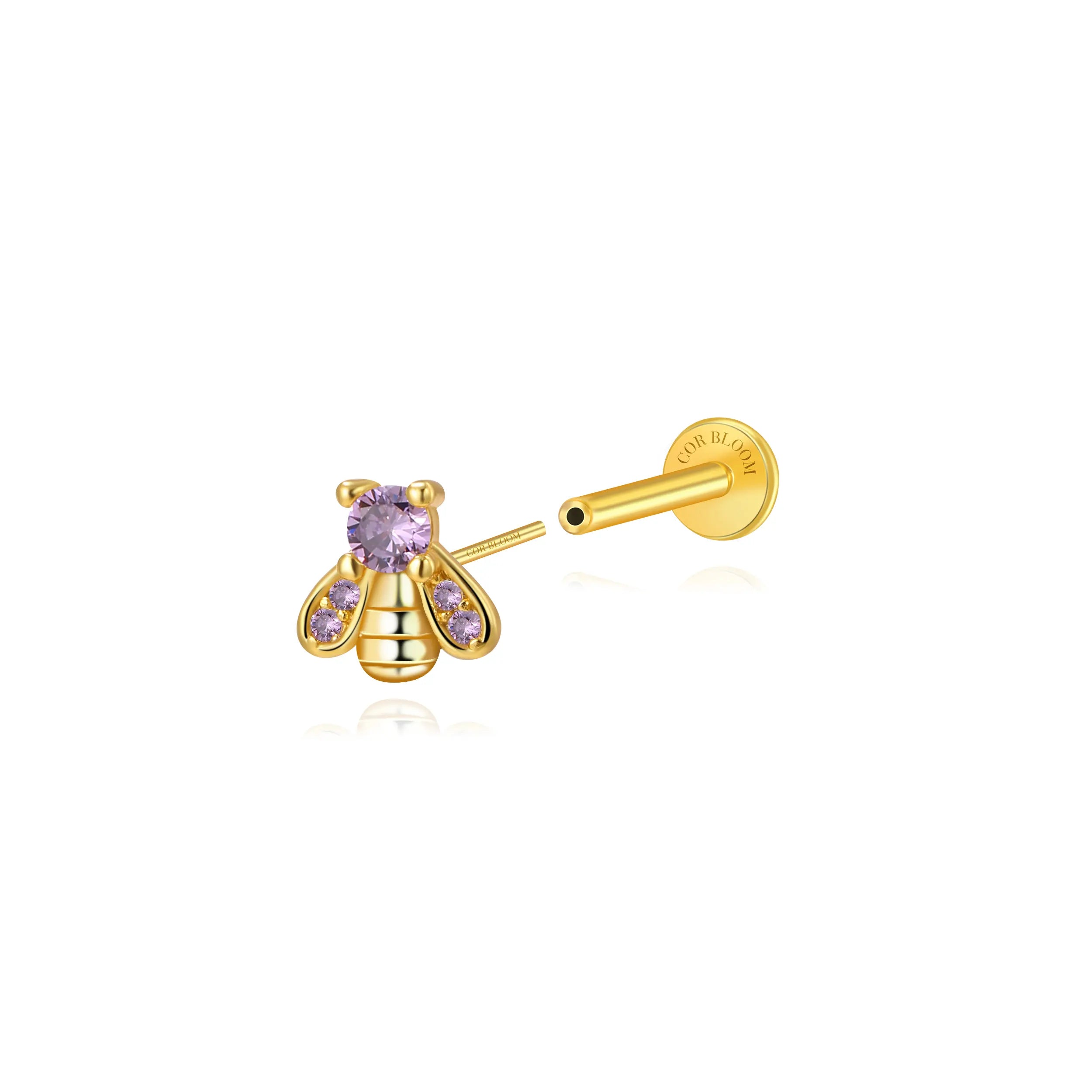 Spring Garden Bee Flat Back Stud – Lavender Bee