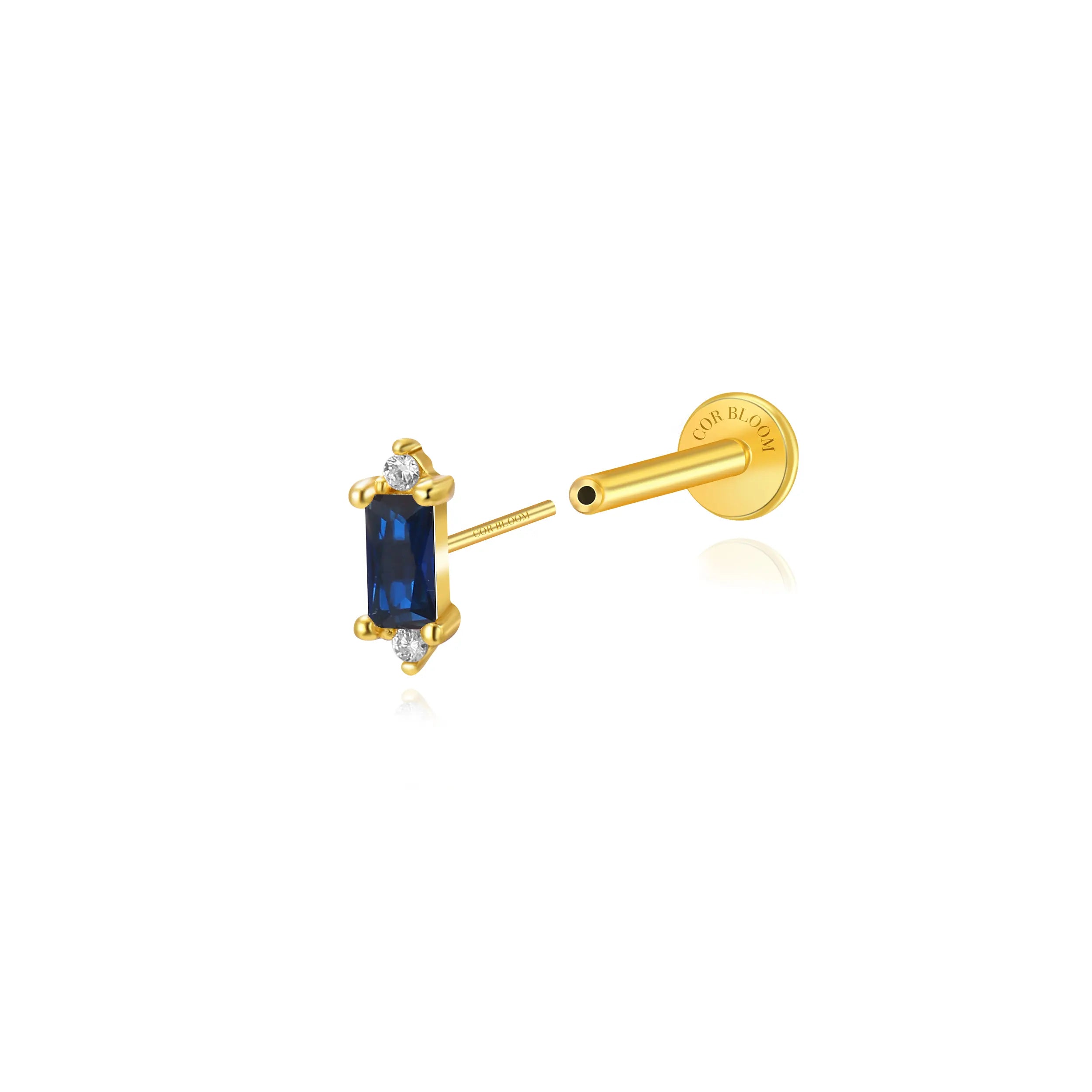 Iceland Dainty Baguette Flatback Stud – Blue Sapphire