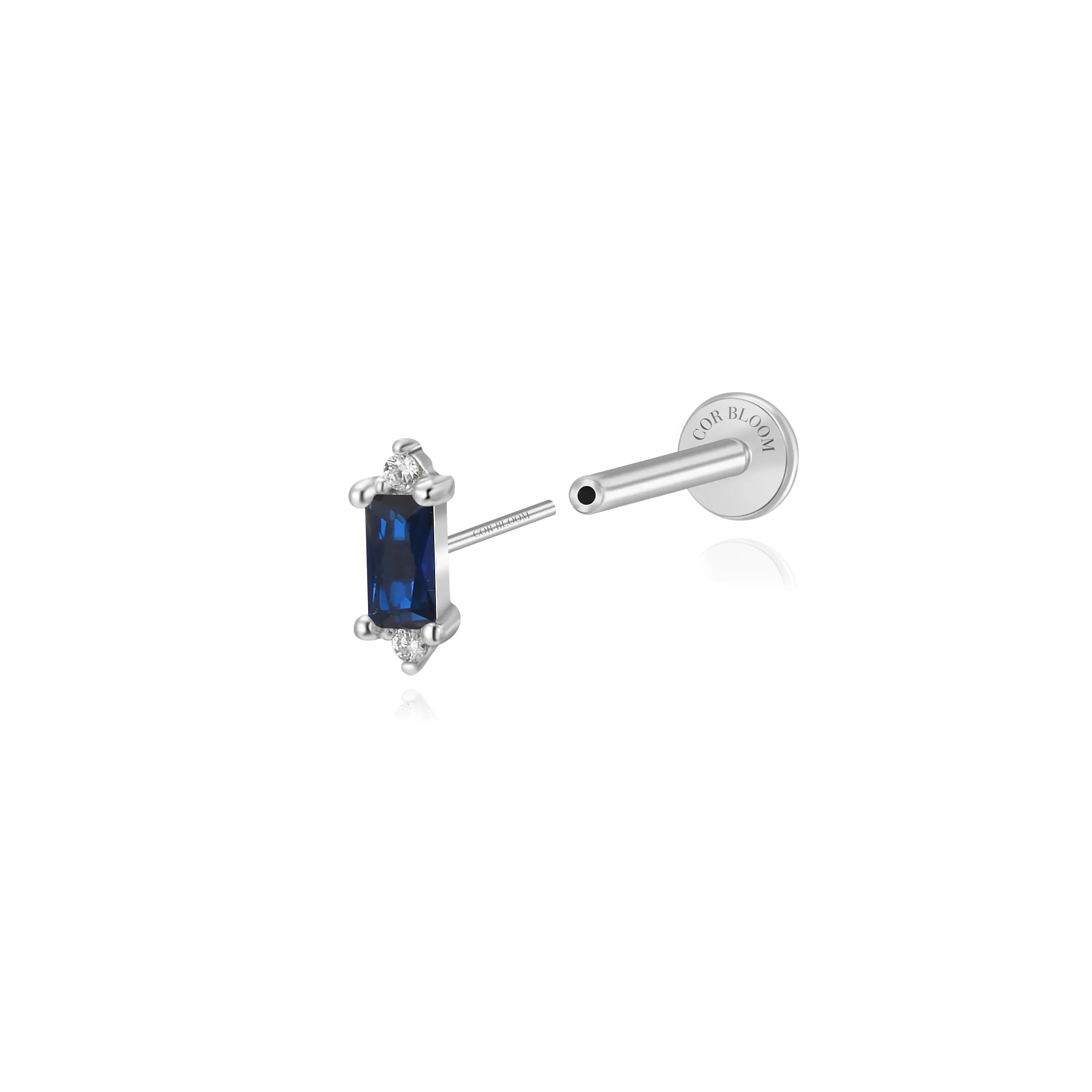 Iceland Dainty Baguette Flatback Stud – Blue Sapphire
