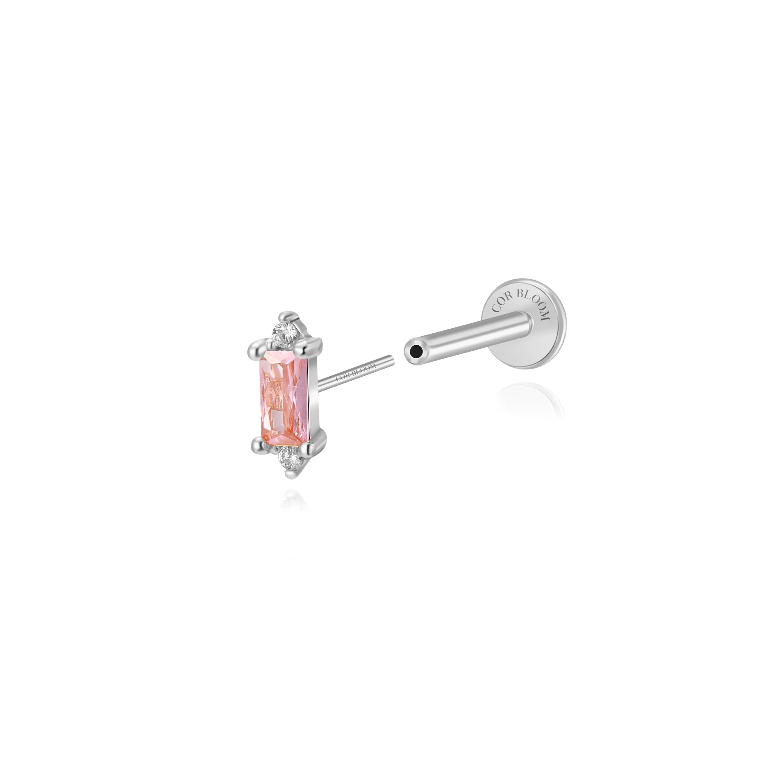 Iceland Dainty Baguette Flatback Stud – Pink Tourmaline