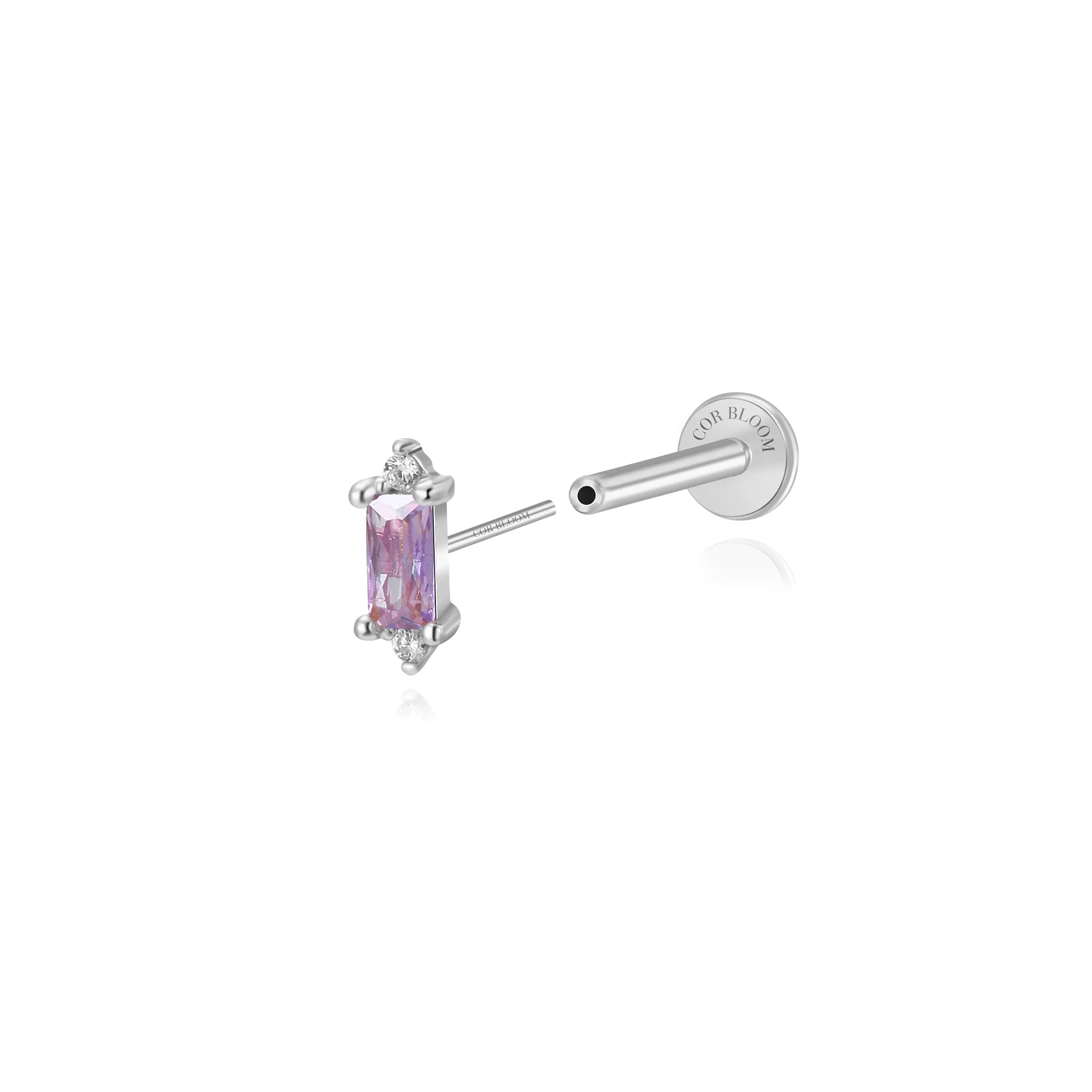 Iceland Dainty Baguette Flatback Stud – Amethyst