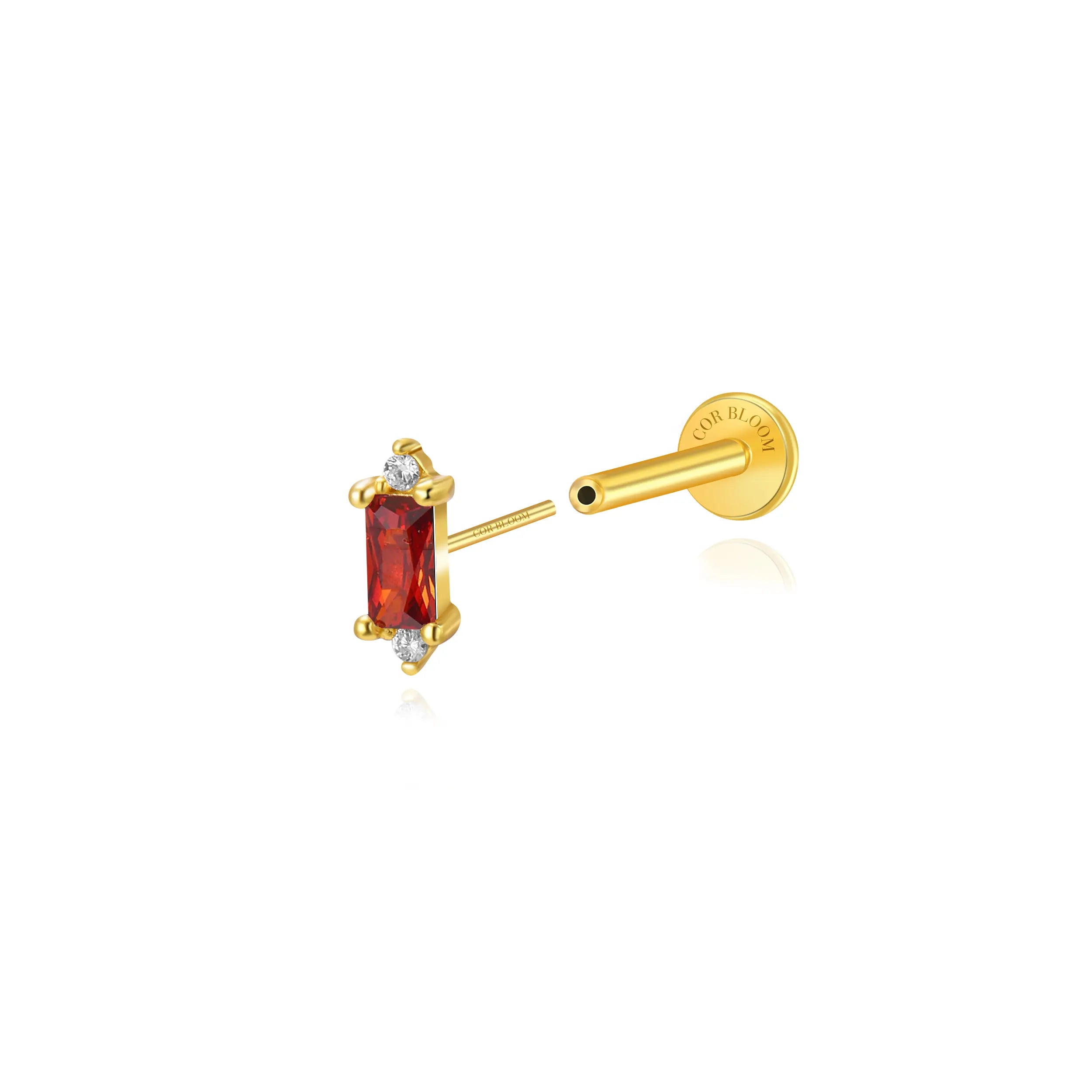 Iceland Dainty Baguette Flatback Stud – Red Garnet
