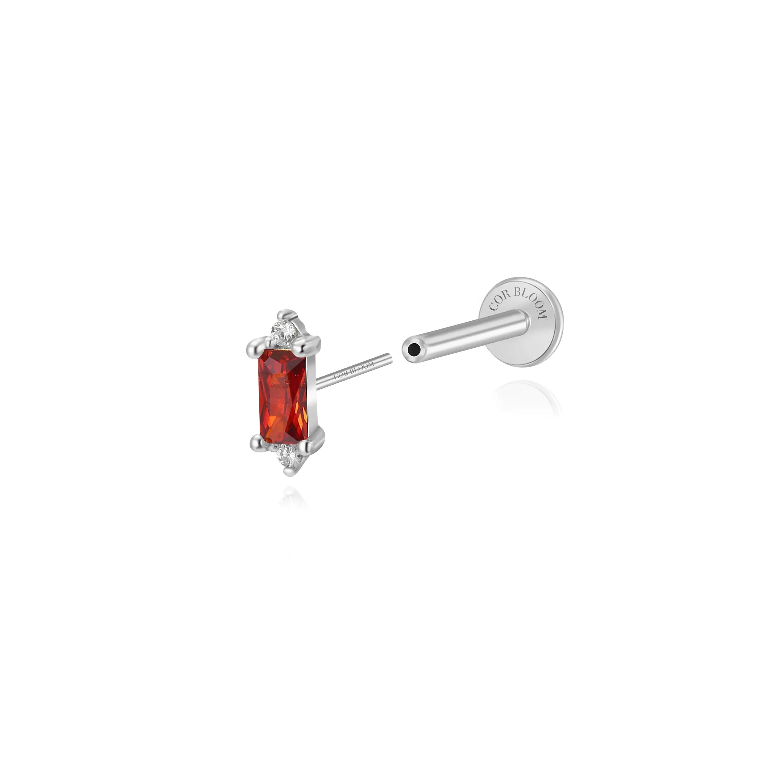 Iceland Dainty Baguette Flatback Stud – Red Garnet