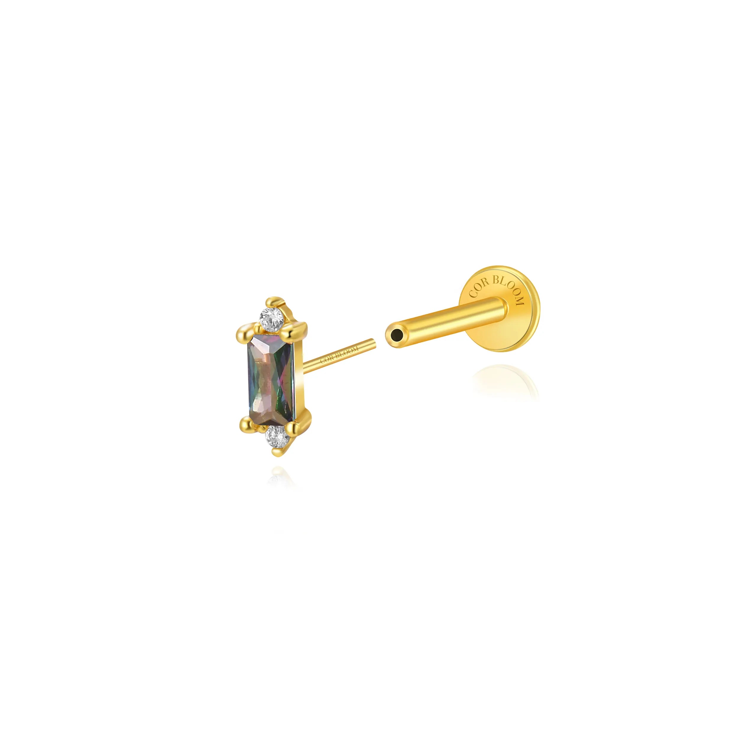 Iceland Dainty Baguette Flatback Stud – Dark Iridescent
