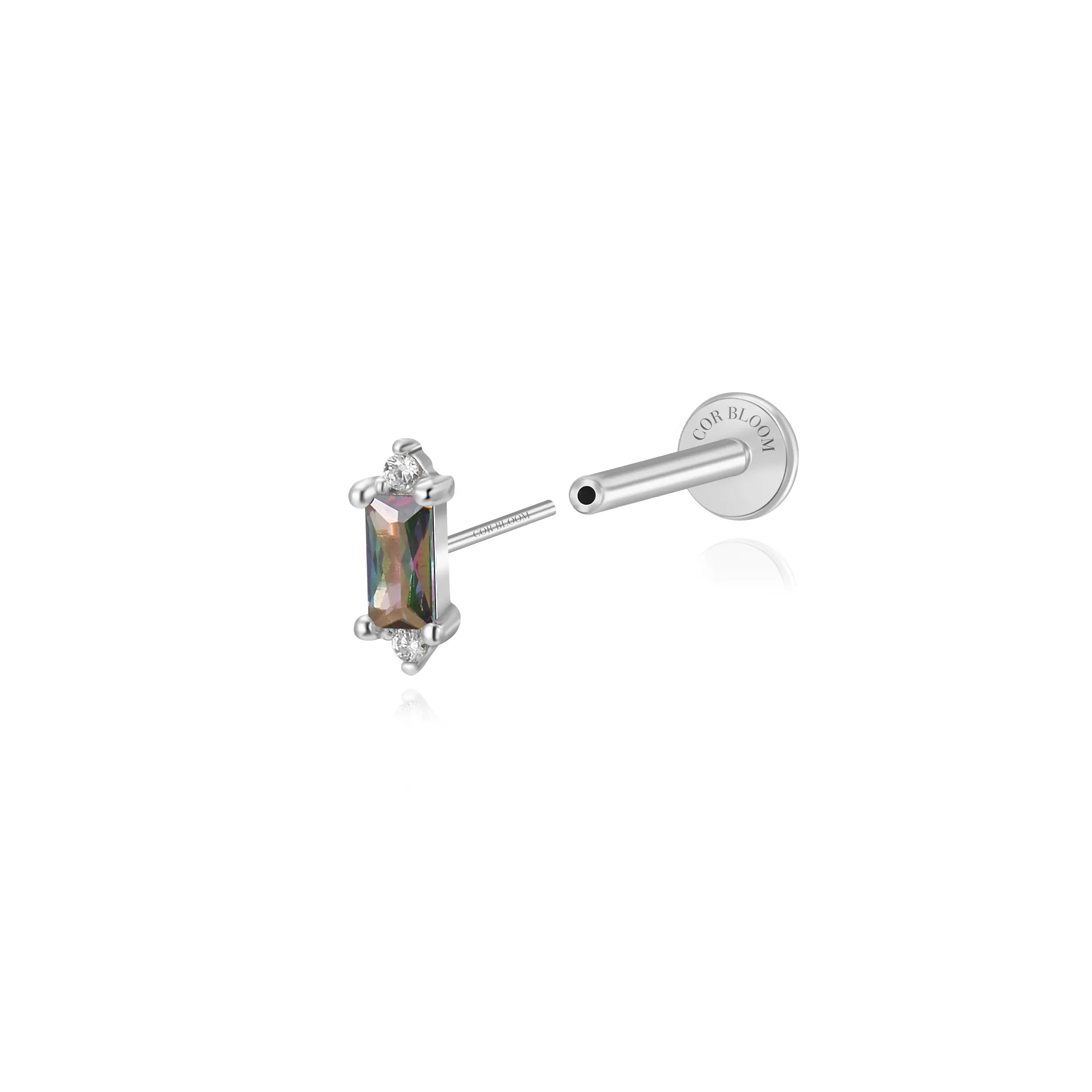 Iceland Dainty Baguette Flatback Stud – Dark Iridescent