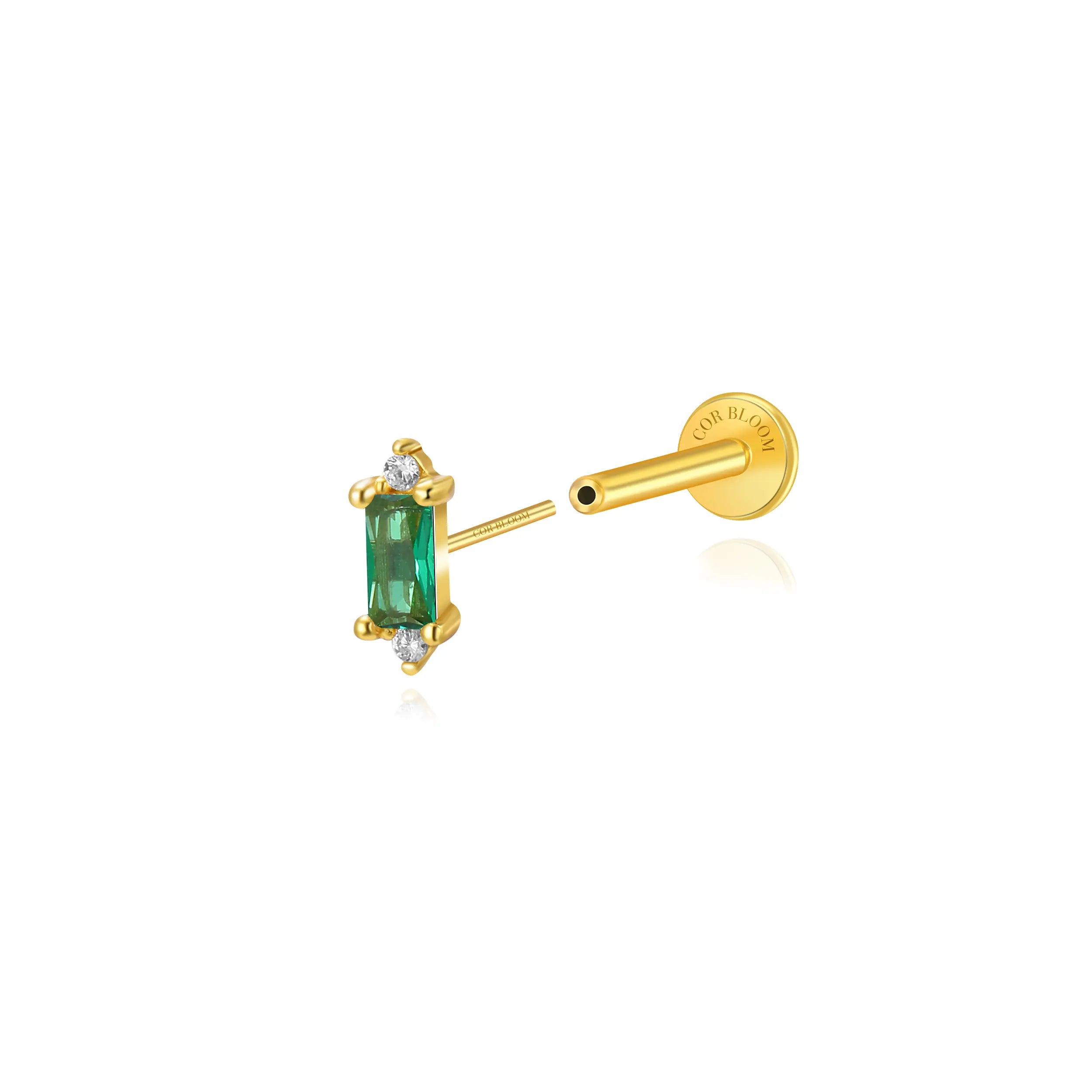 Iceland Dainty Baguette Flatback Stud – Green Emerald