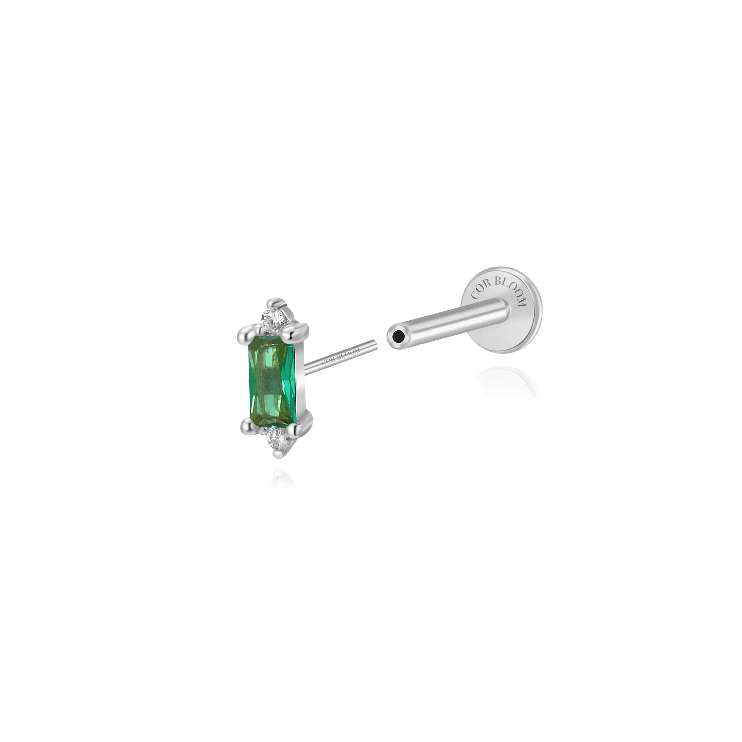Iceland Dainty Baguette Flatback Stud – Green Emerald