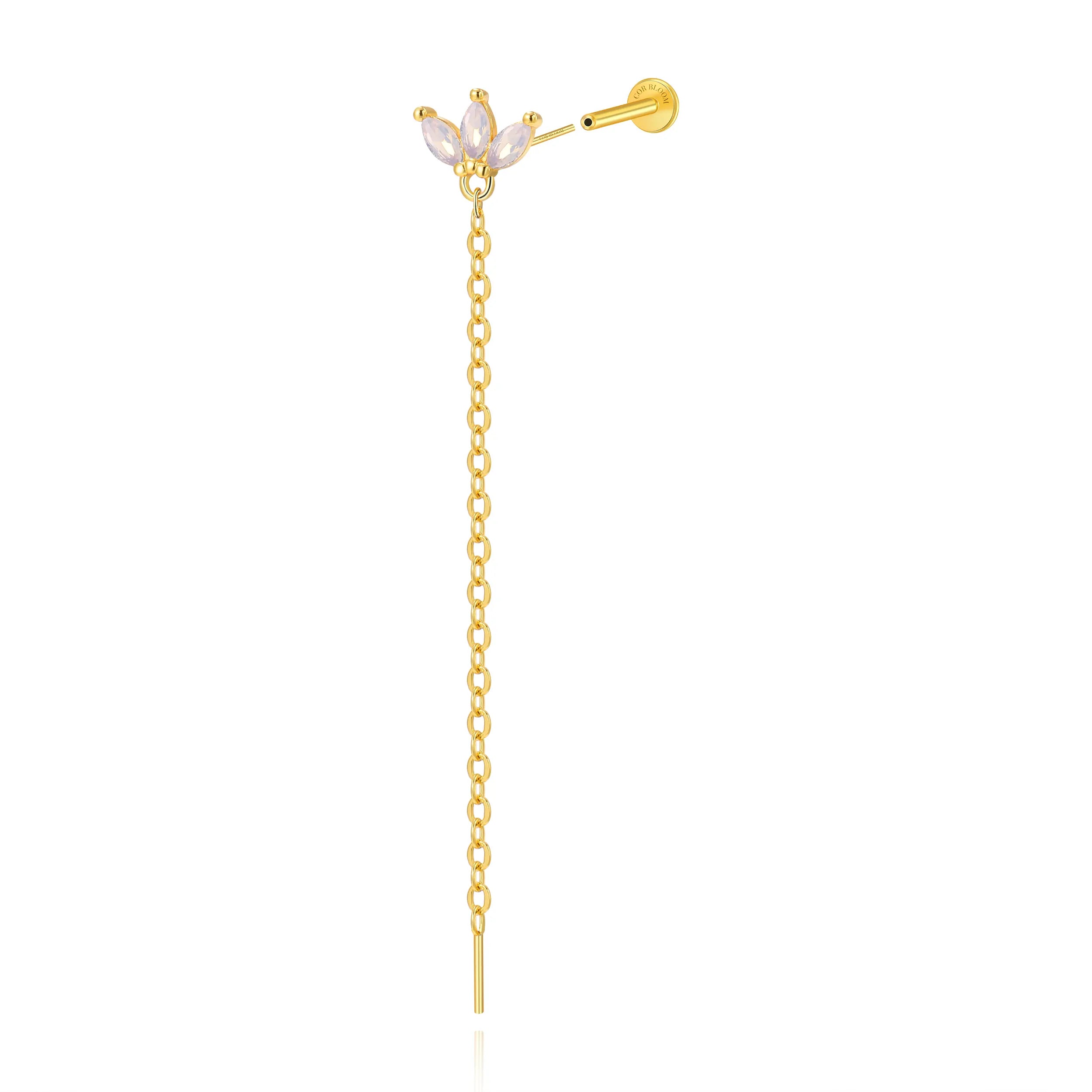 Alivia Three-Petal Dangling Chain Flatback Stud – Moonstone Magic