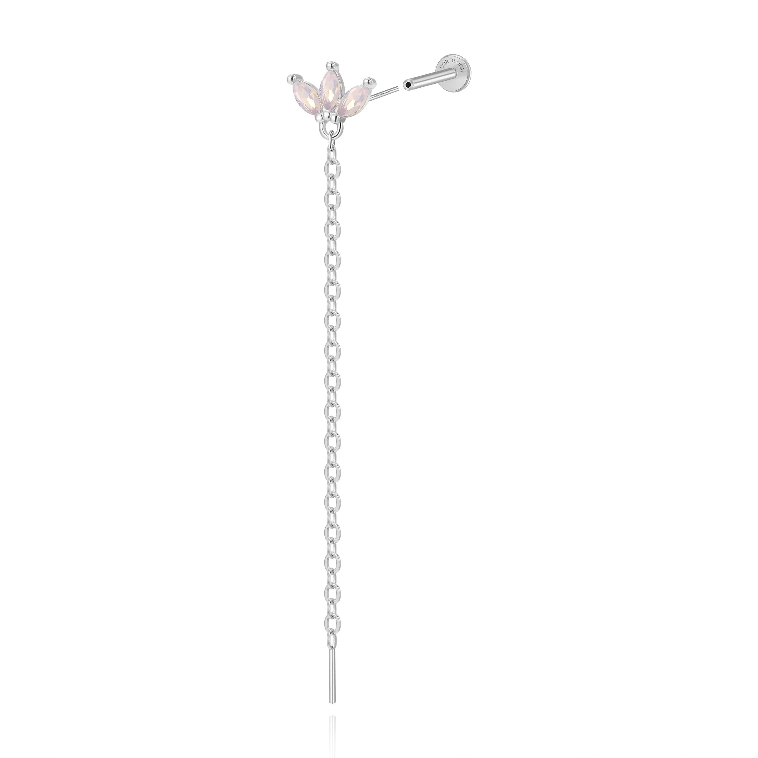 Alivia Three-Petal Dangling Chain Flatback Stud – Moonstone Magic