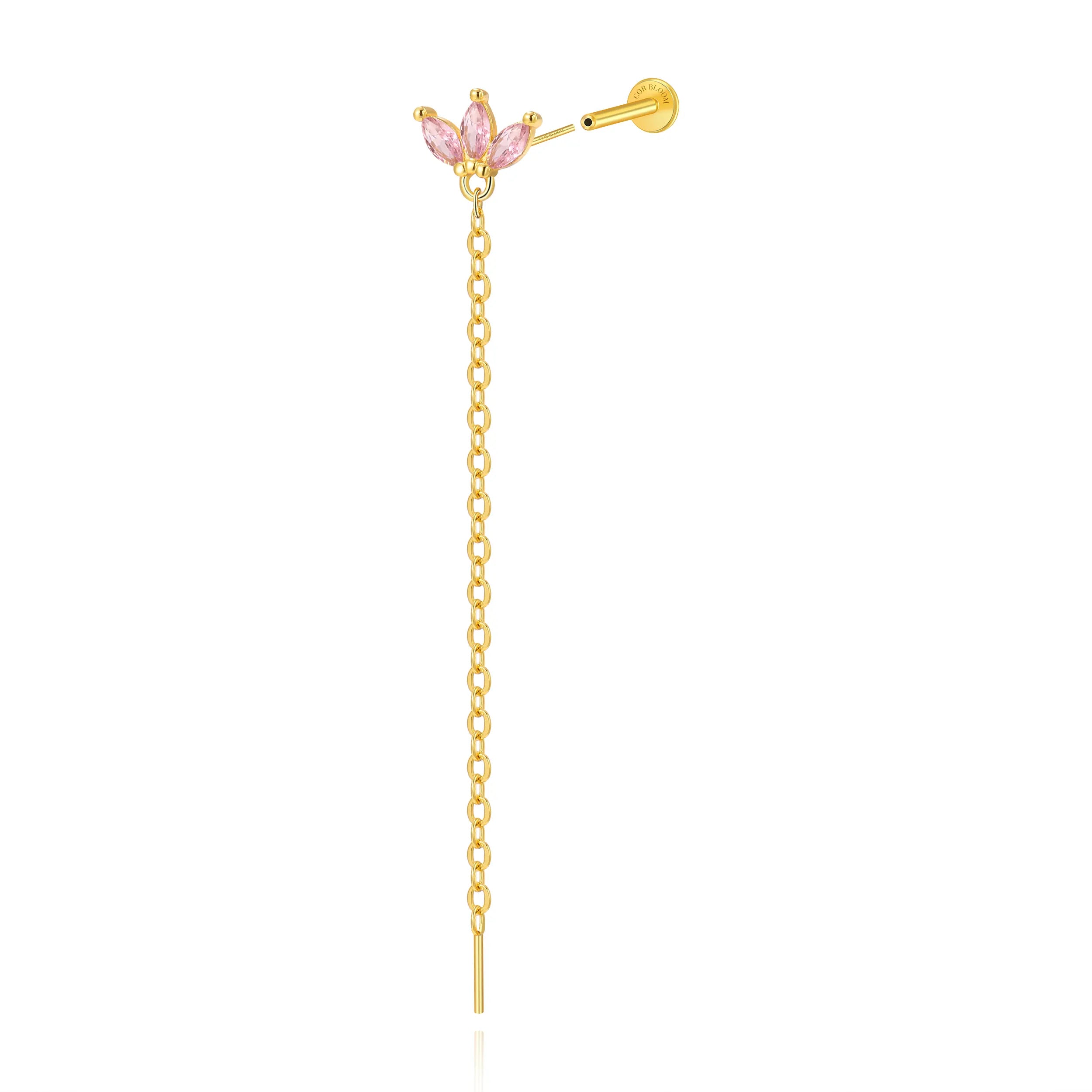 Alivia Three-Petal Dangling Chain Flatback Stud – Pinky Rose