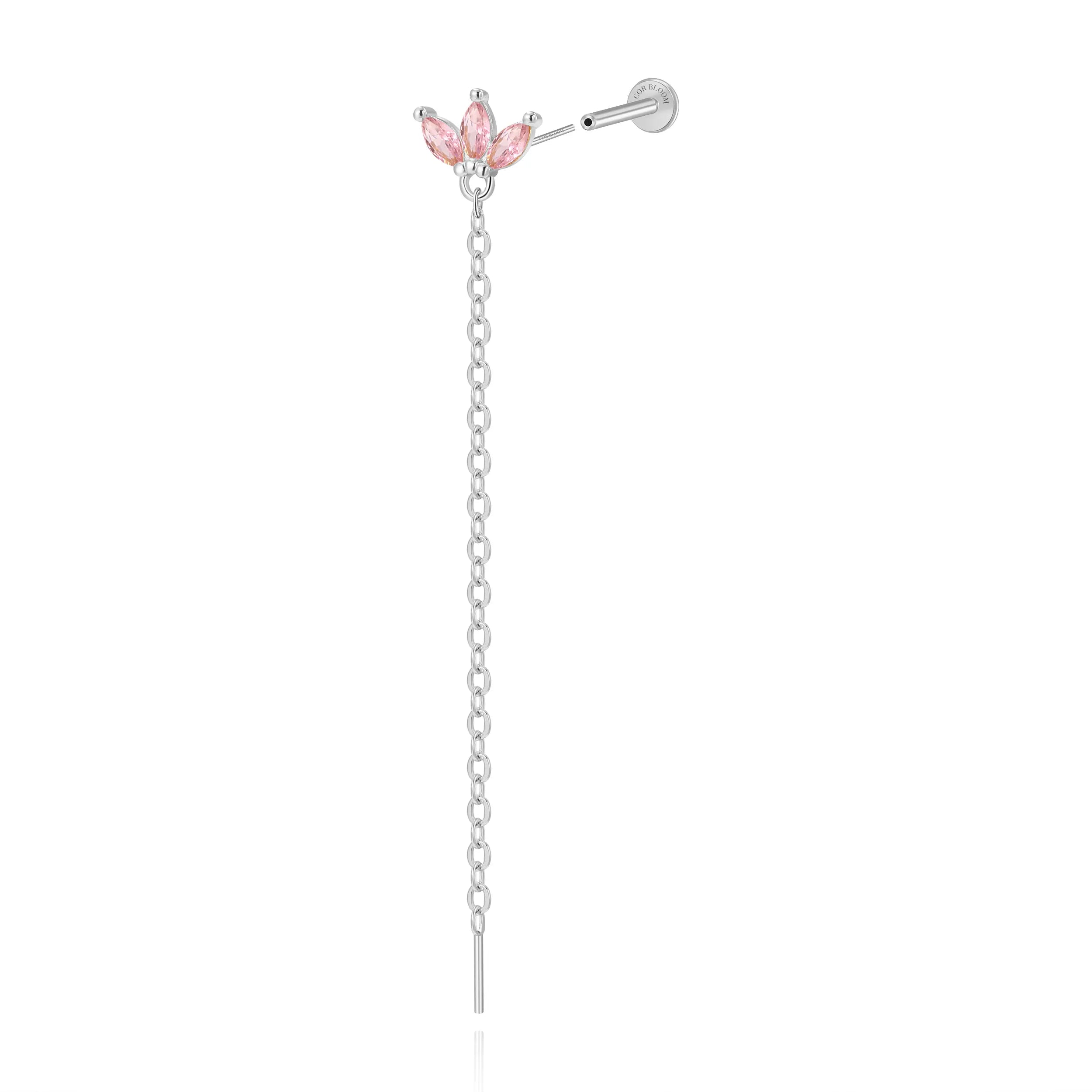 Alivia Three-Petal Dangling Chain Flatback Stud – Pinky Rose
