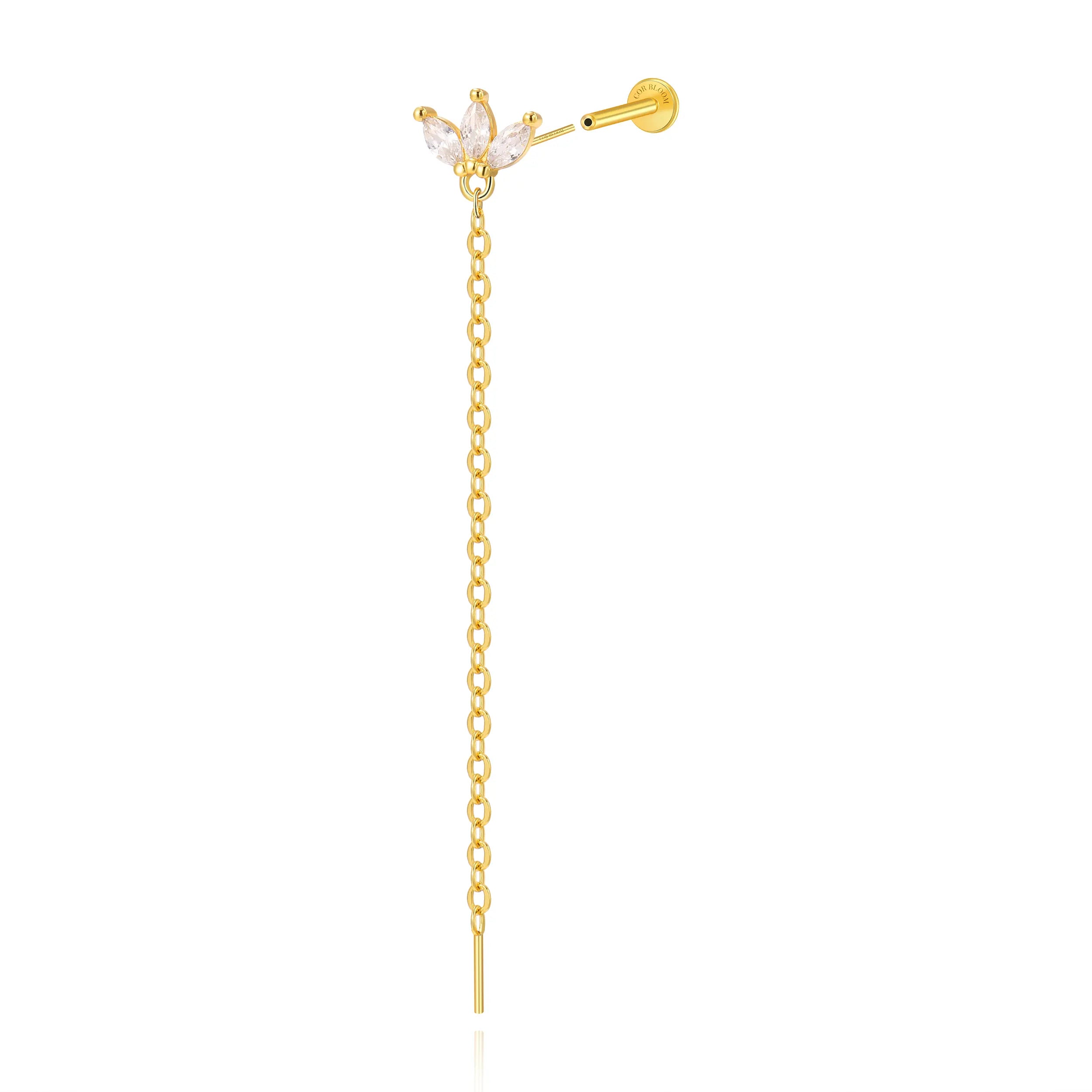 Alivia Three-Petal Dangling Chain Flatback Stud – Crystal