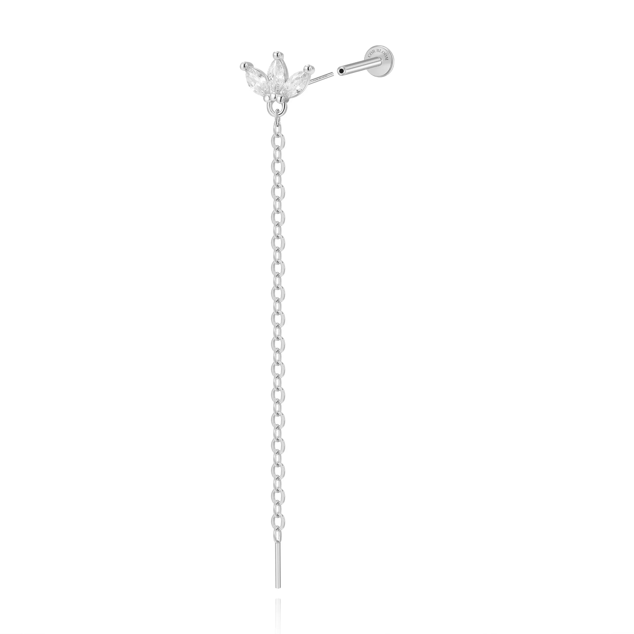 Alivia Three-Petal Dangling Chain Flatback Stud – Crystal
