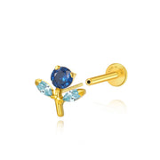 Titanium Gracelyn Blue Sapphire & Aquamarine Flower Stud