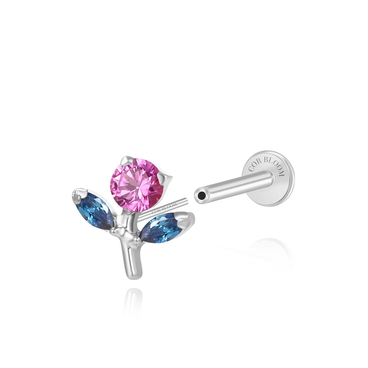 Titanium Gracelyn Verbena Flower Stud (Ruby & Blue Sapphire)