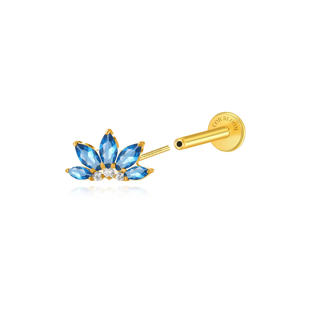 Titanium Xanthe London Blue Topaz Lotus Flat Back Stud