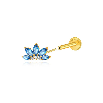 Titanium Xanthe London Blue Topaz Lotus Flat Back Stud