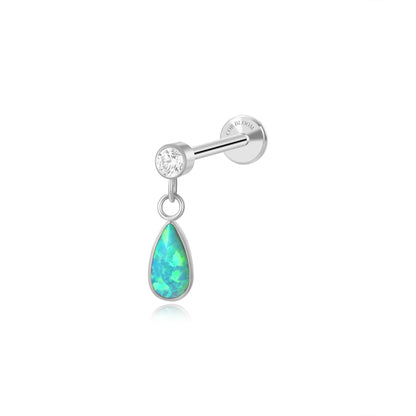 Titanium Adara Green Opal Dangling Flat Back Stud - Green Lake in the Alpes