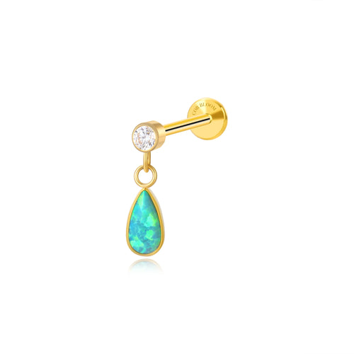 Titanium Adara Green Opal Dangling Flat Back Stud - Green Lake in the Alpes