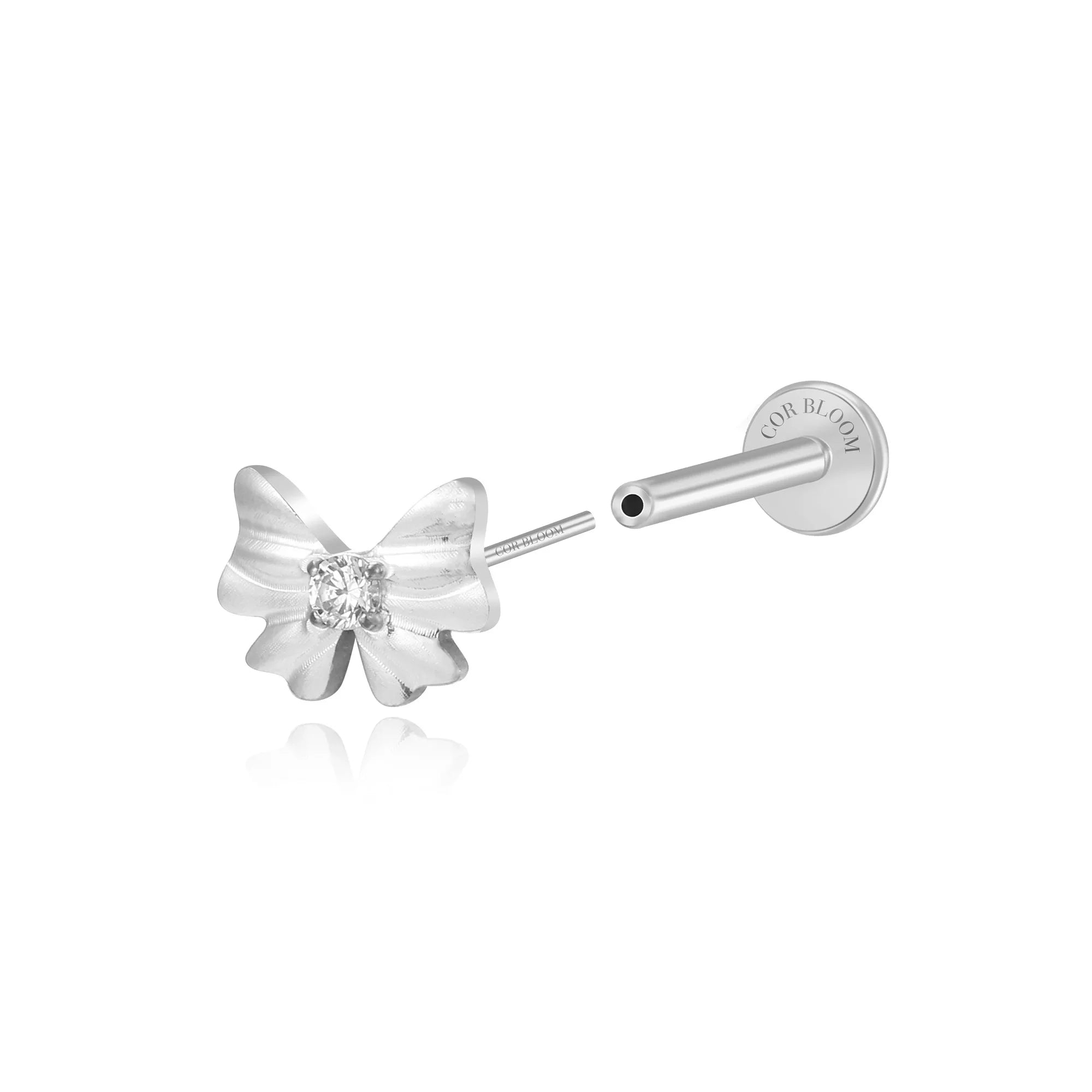 Titanium Diamond Ribbon Bow Stud
