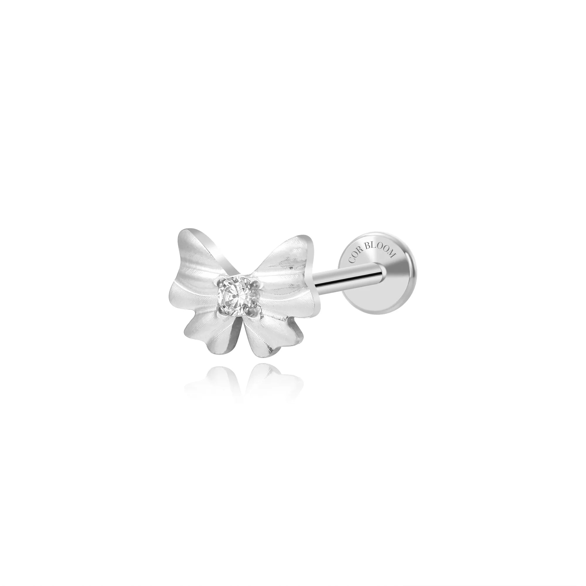 Titanium Diamond Ribbon Bow Stud