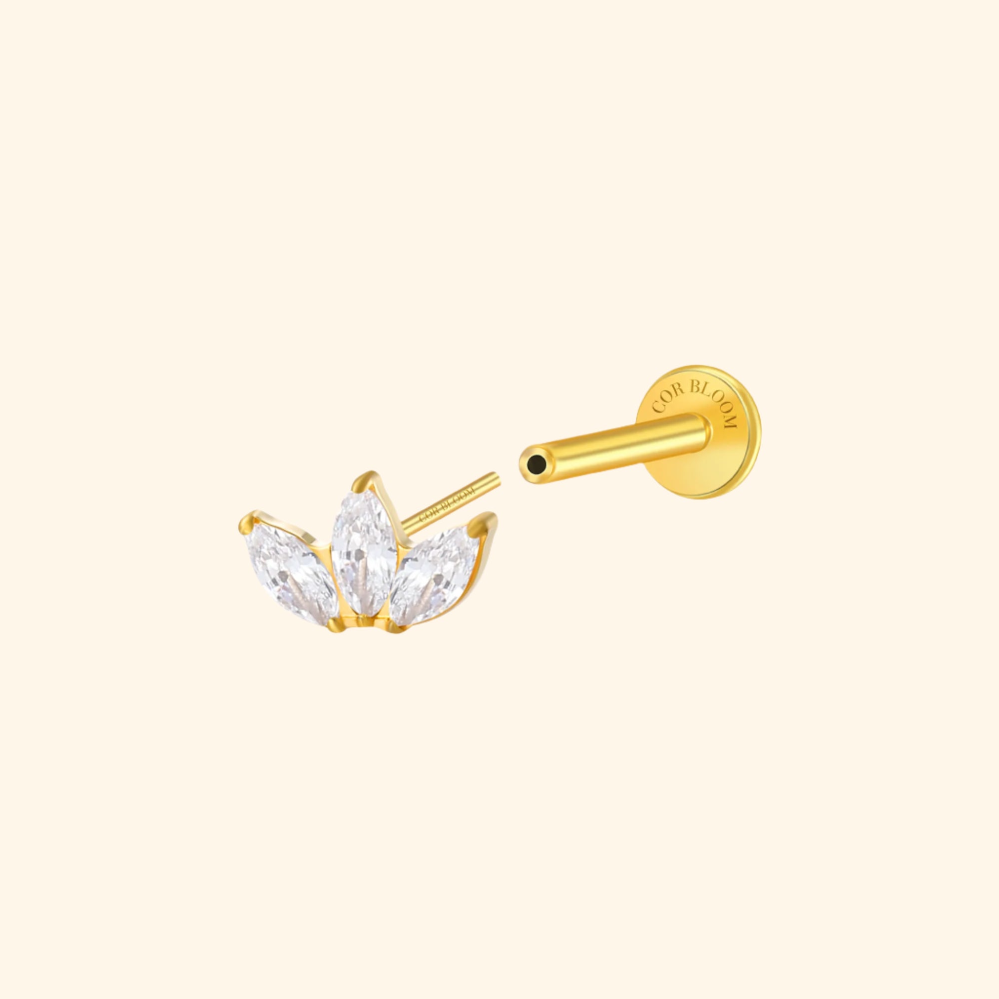 Titanium Diamond 3-Petal Flat Back Stud