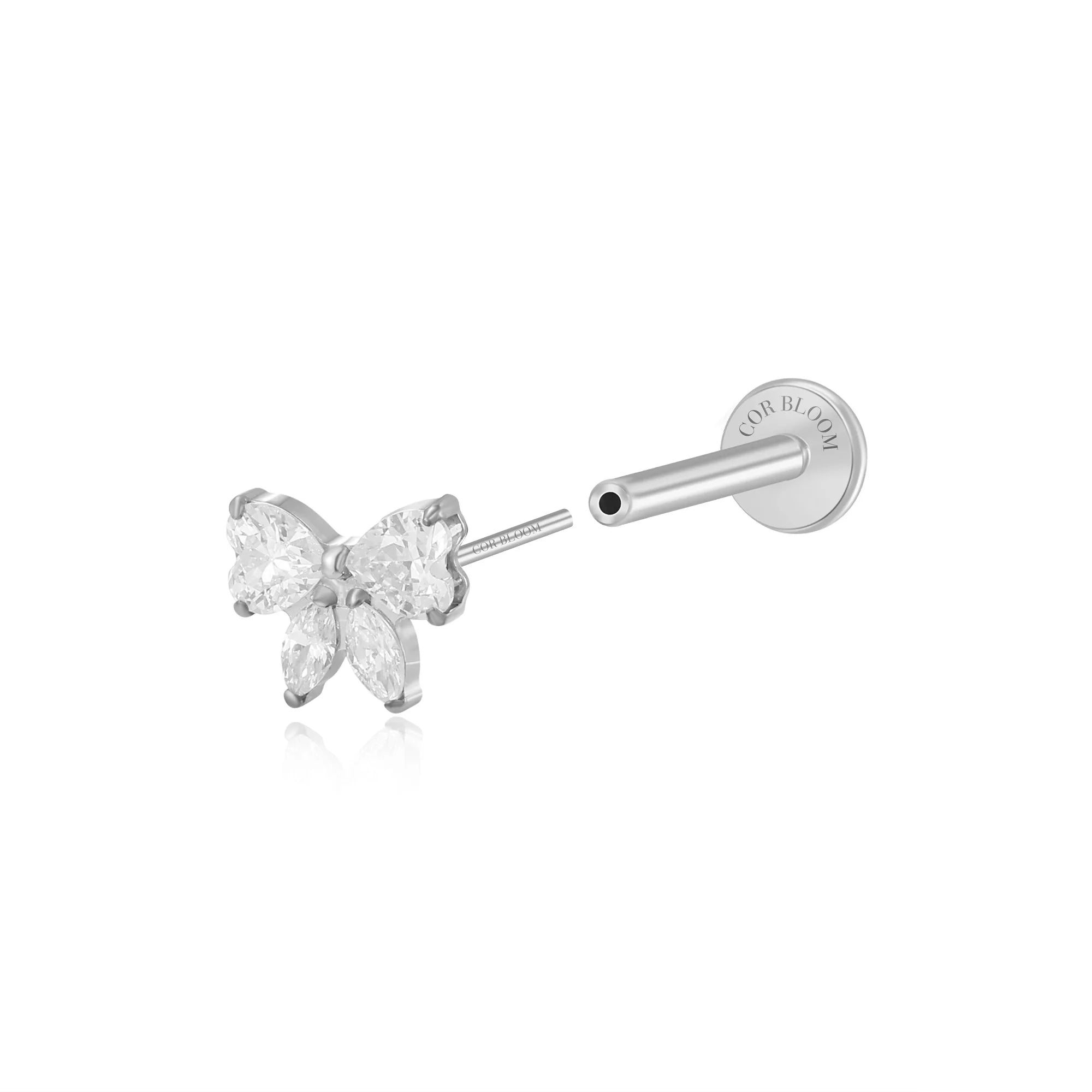 Titanium Daphne Diamond Ribbon Bow Flat Back Stud