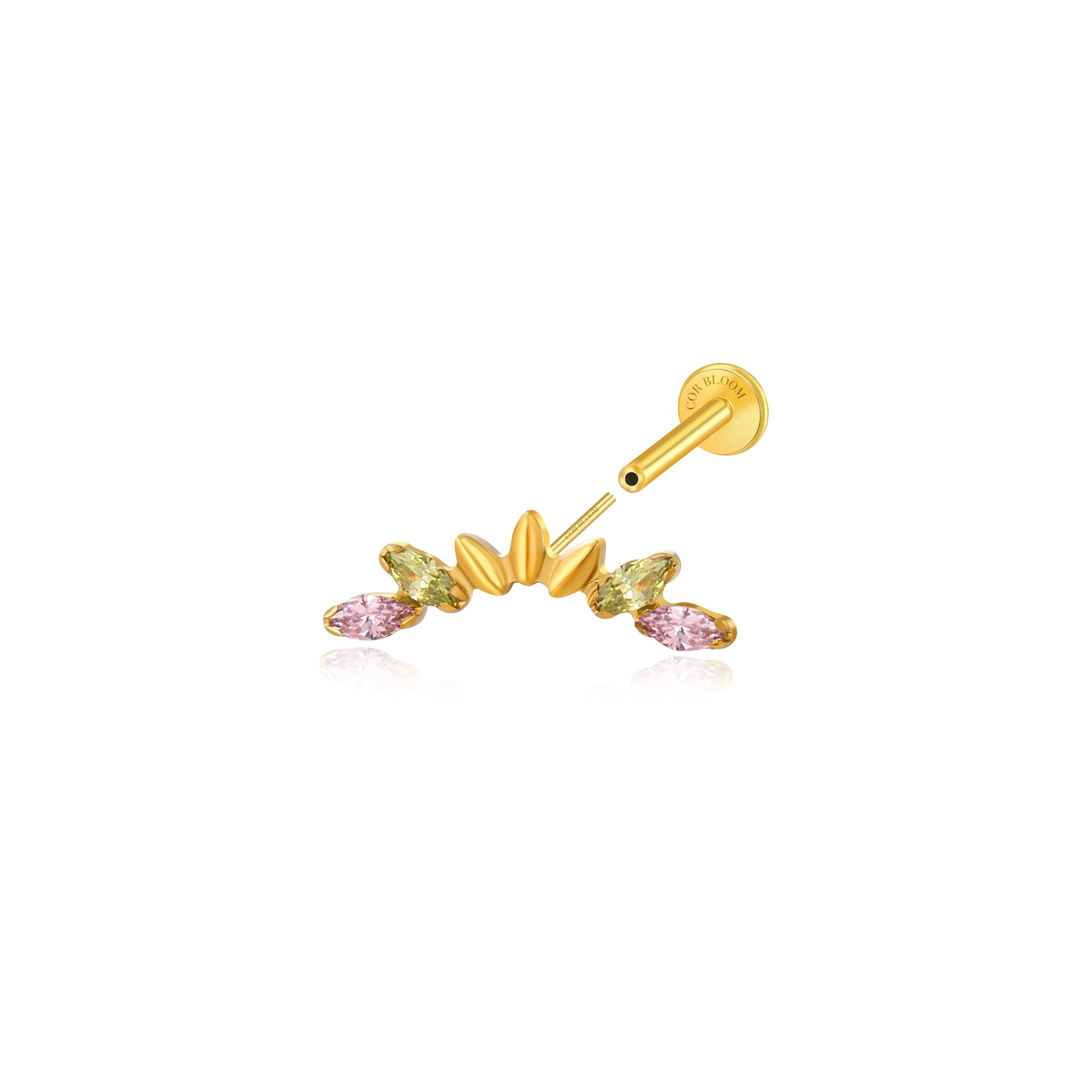 Titanium Seven-Petal Stud - Spring - Pink & Apple Green