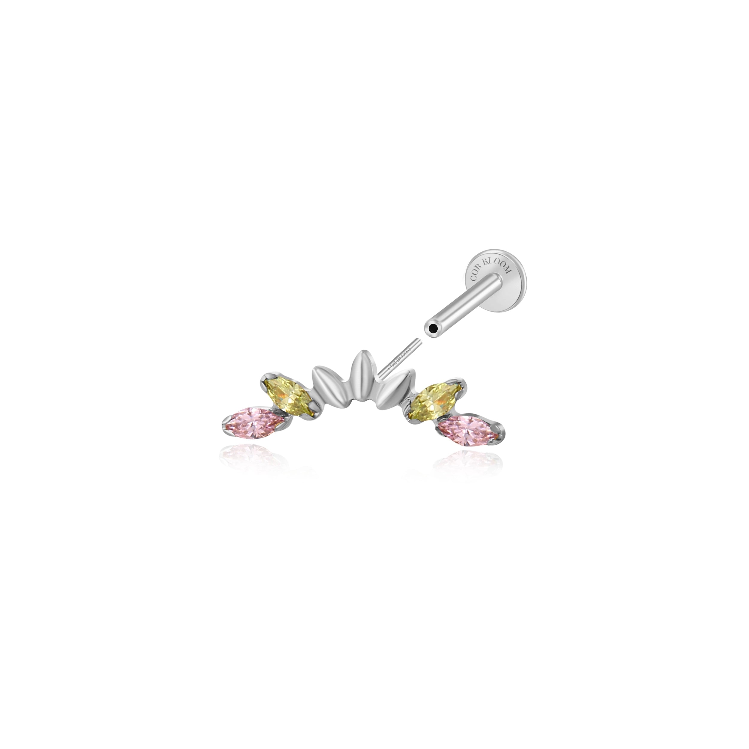 Titanium Seven-Petal Stud - Spring - Pink & Apple Green