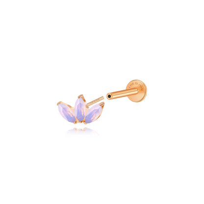 Titanium Kratos 3-Petal Light Pink Moonstone Flat Back Stud