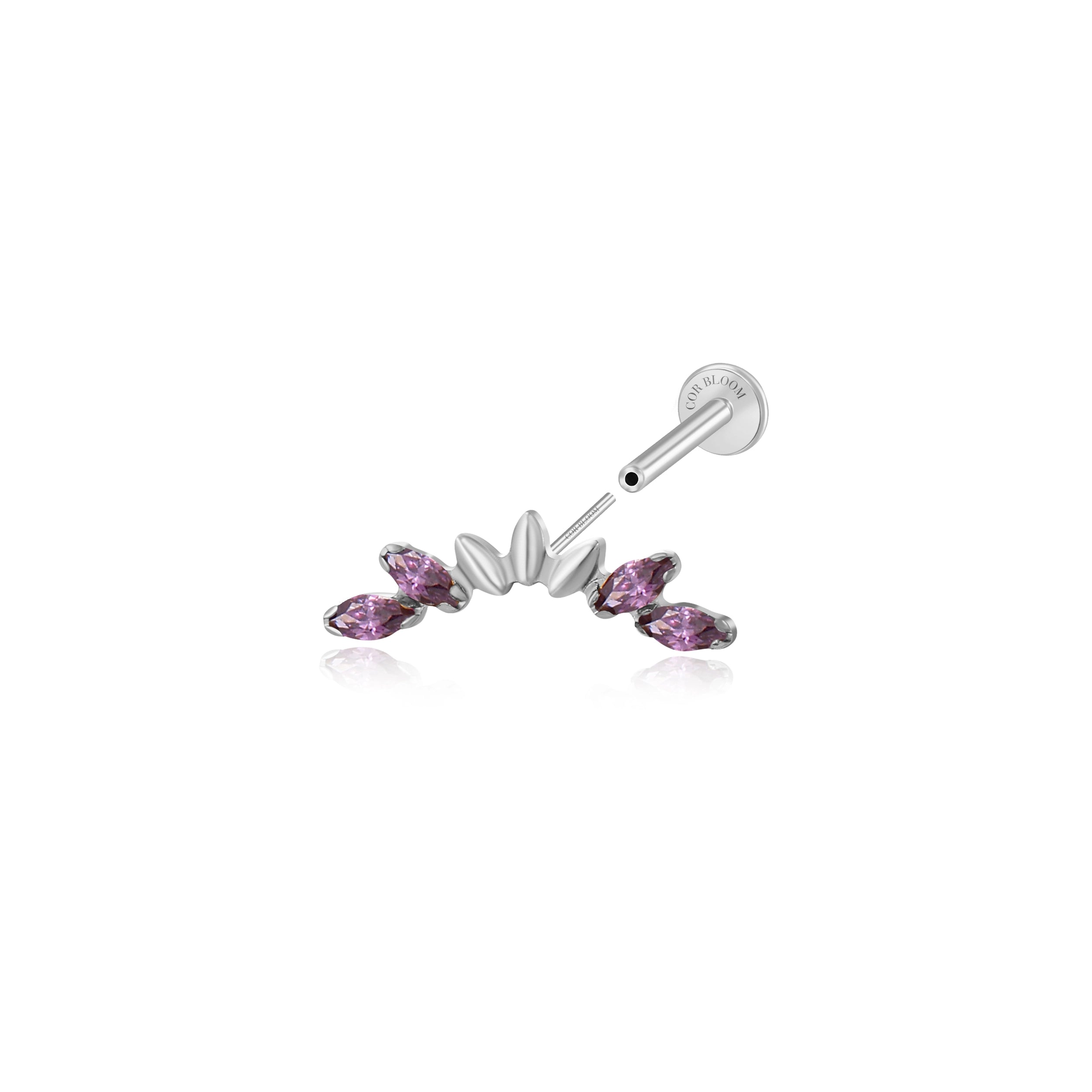 Titanium Seven-Petal Stud - Amethyst