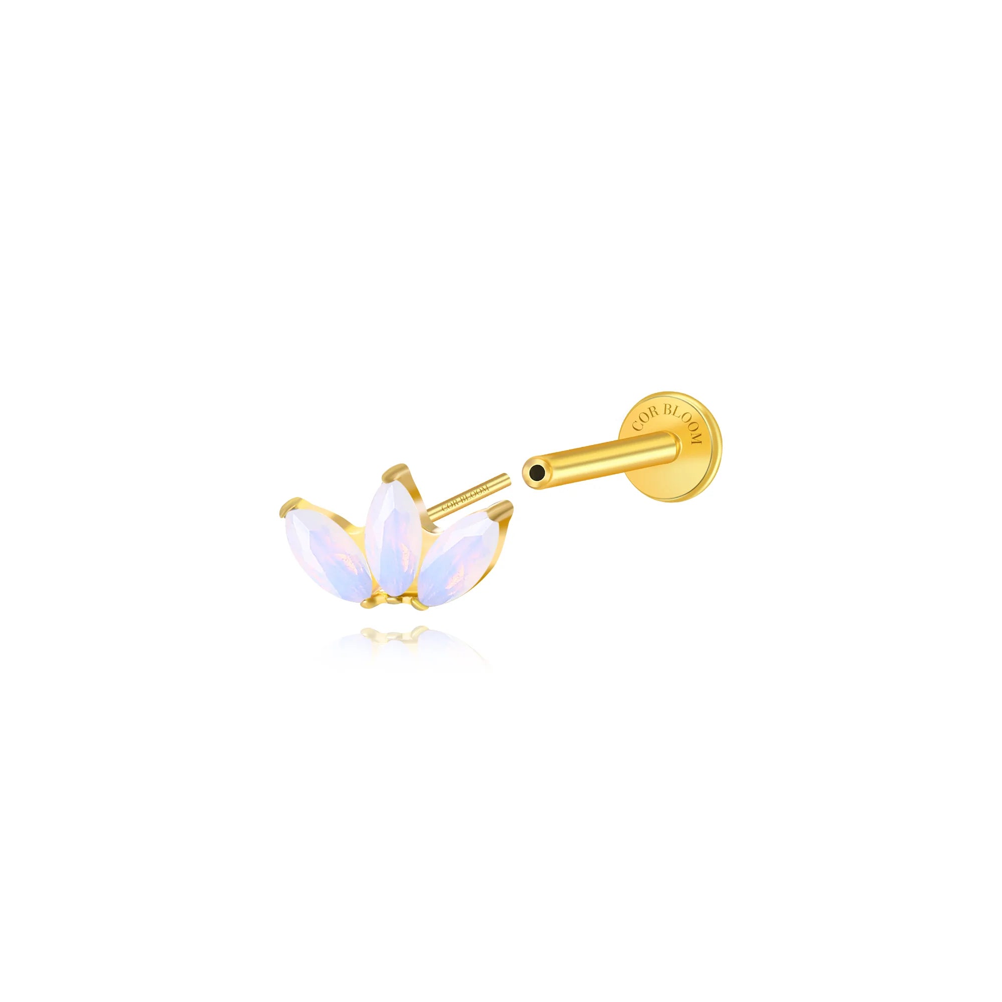 Titanium Kratos 3-Petal Light White Moonstone Flat Back Stud