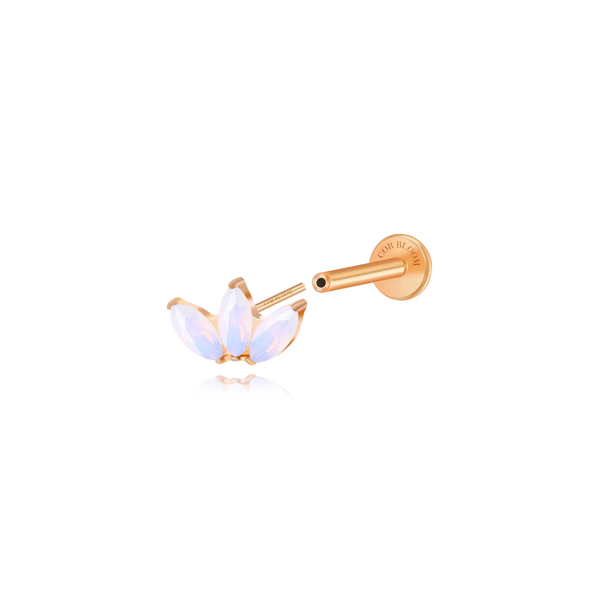 Titanium Kratos 3-Petal Light White Moonstone Flat Back Stud