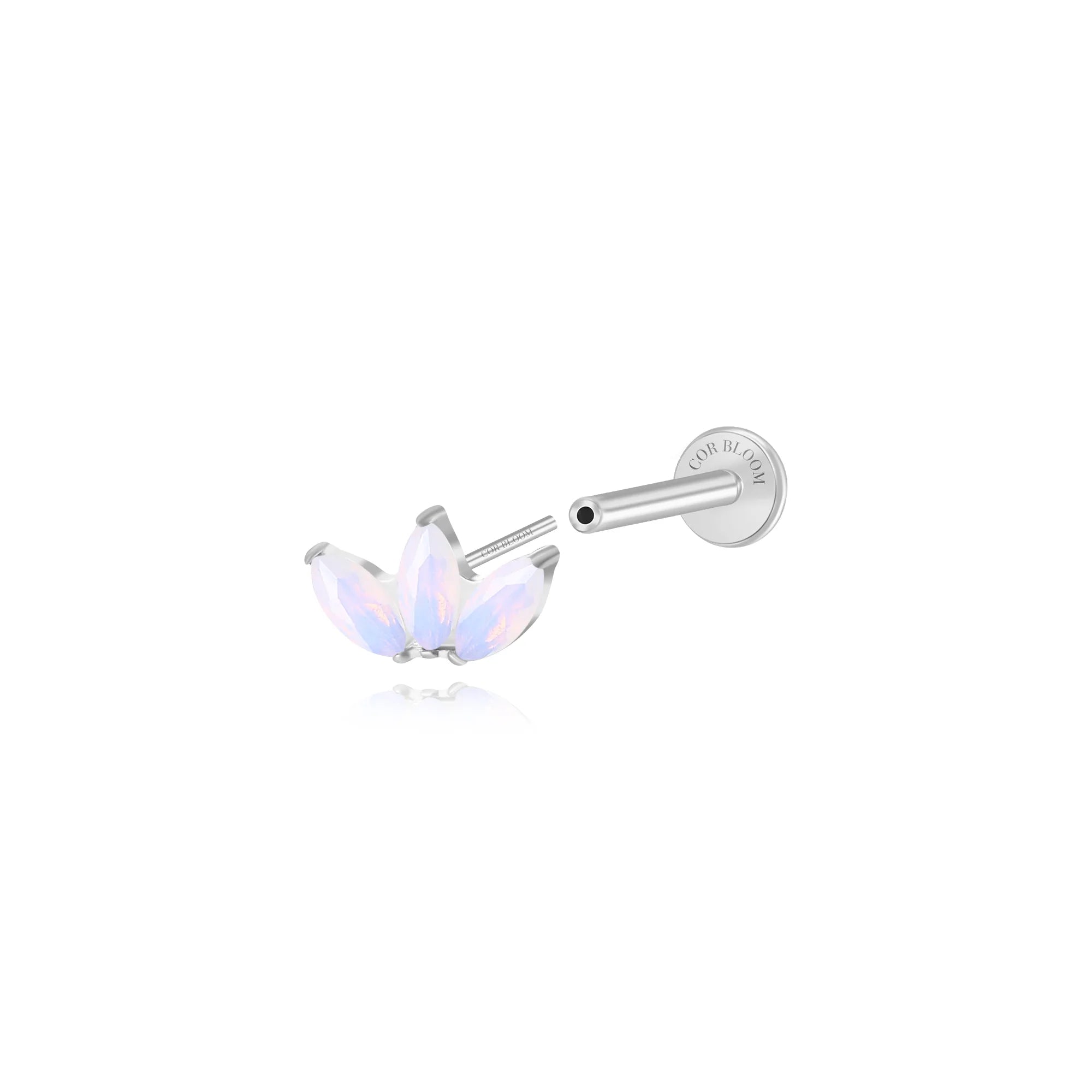 Titanium Kratos 3-Petal Light White Moonstone Flat Back Stud