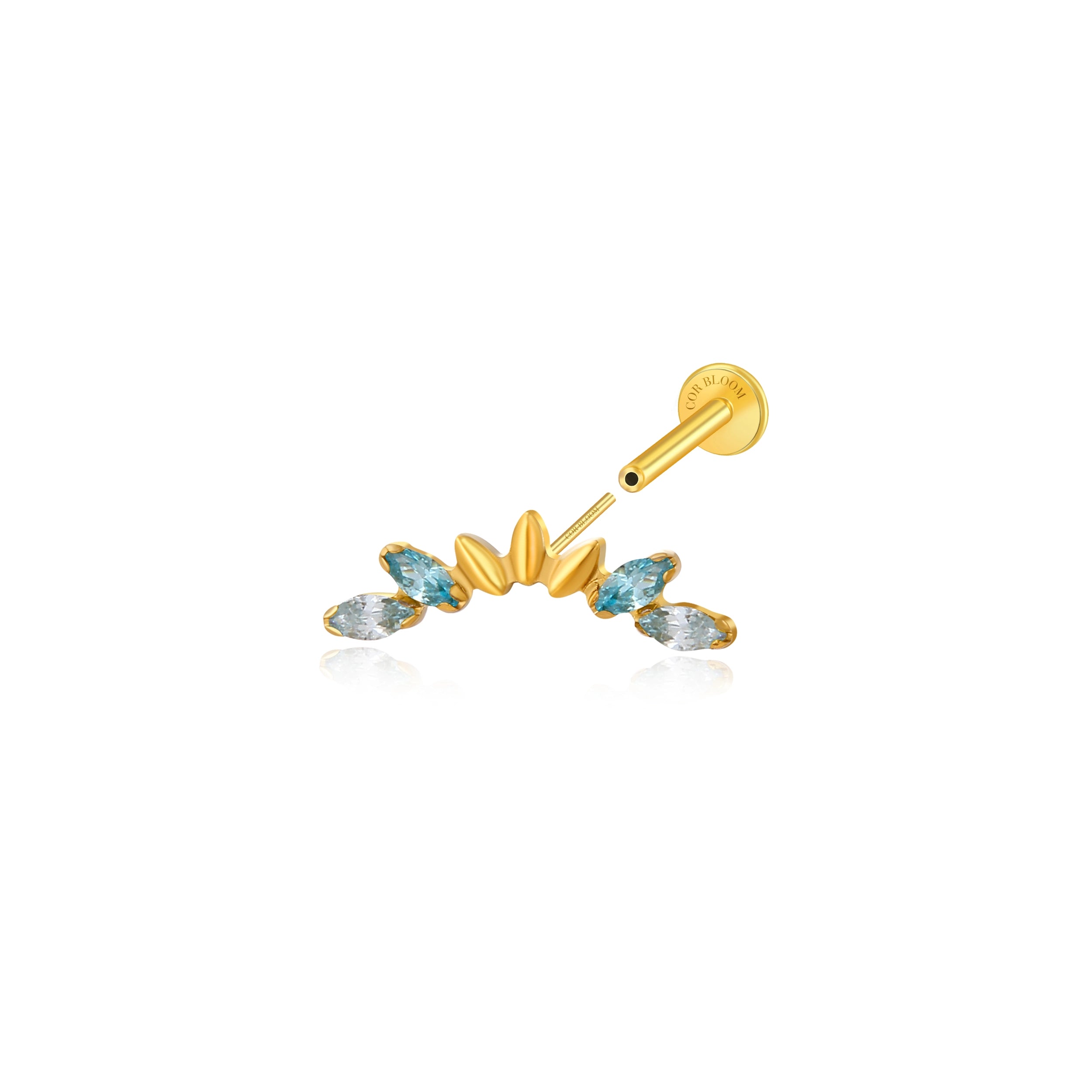 Titanium Seven-Petal Stud - Gradient Aquamarine