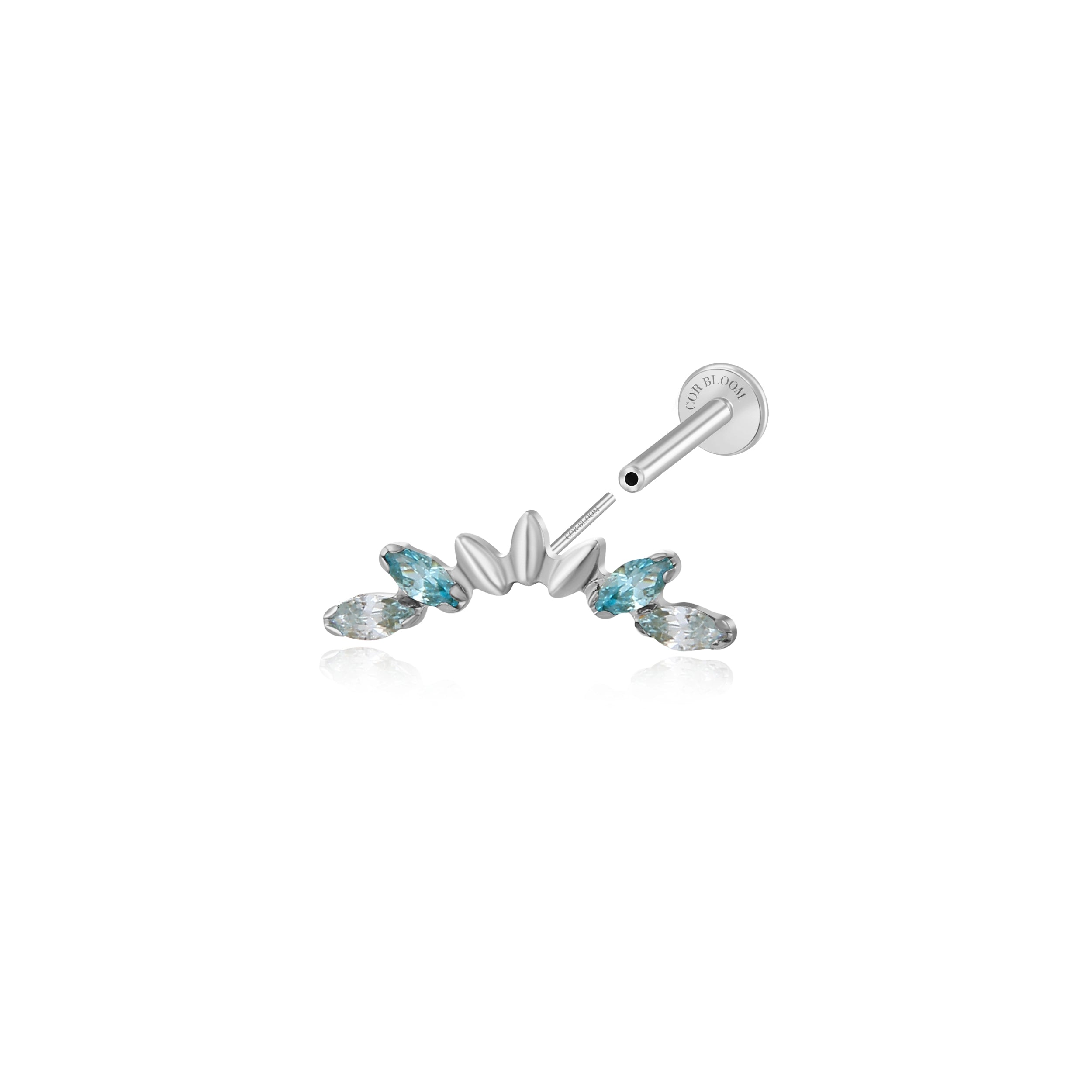 Titanium Seven-Petal Stud - Gradient Aquamarine